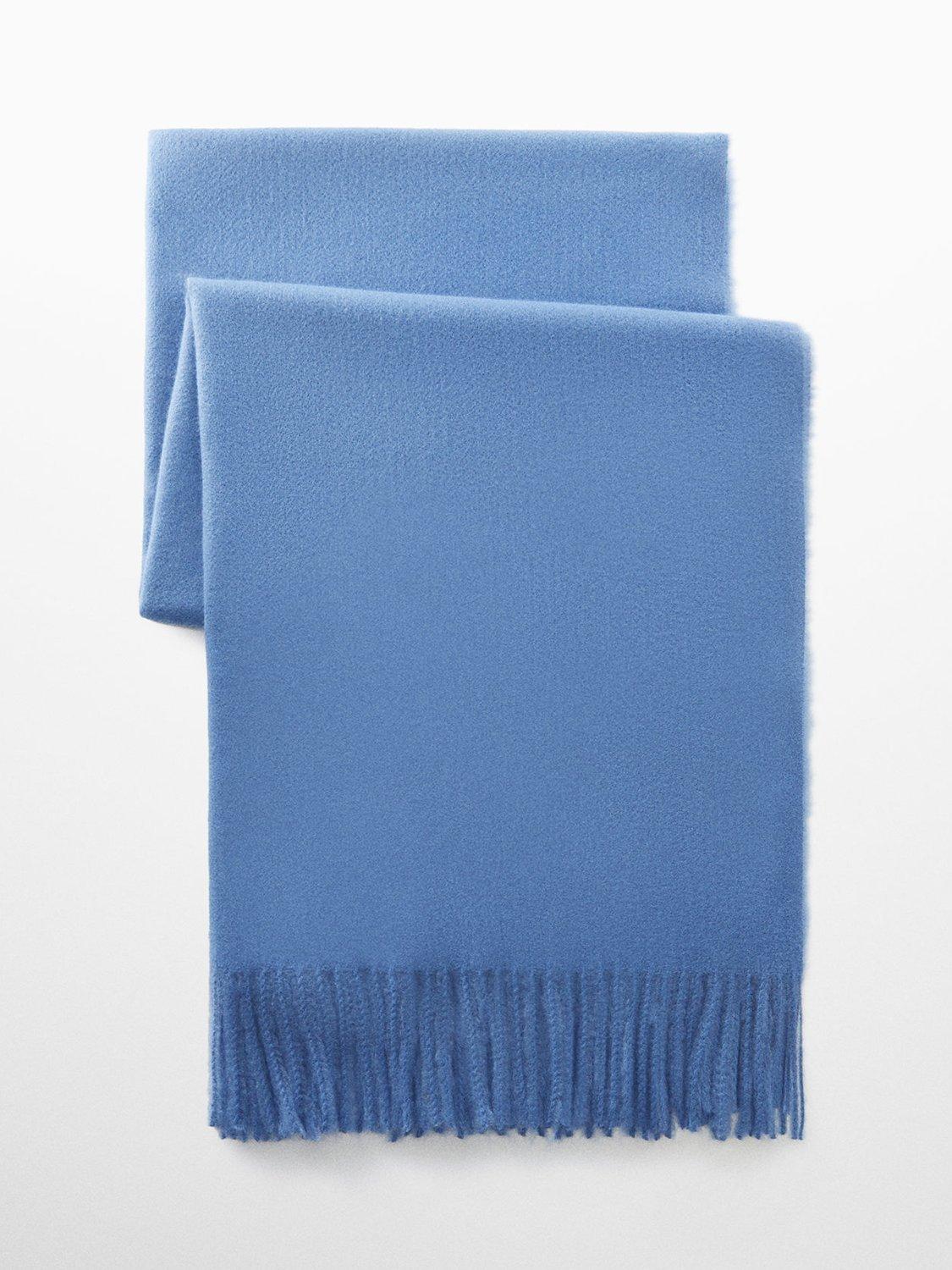 Mango Sweet Fringed Edge Scarf, Medium Blue, One Size