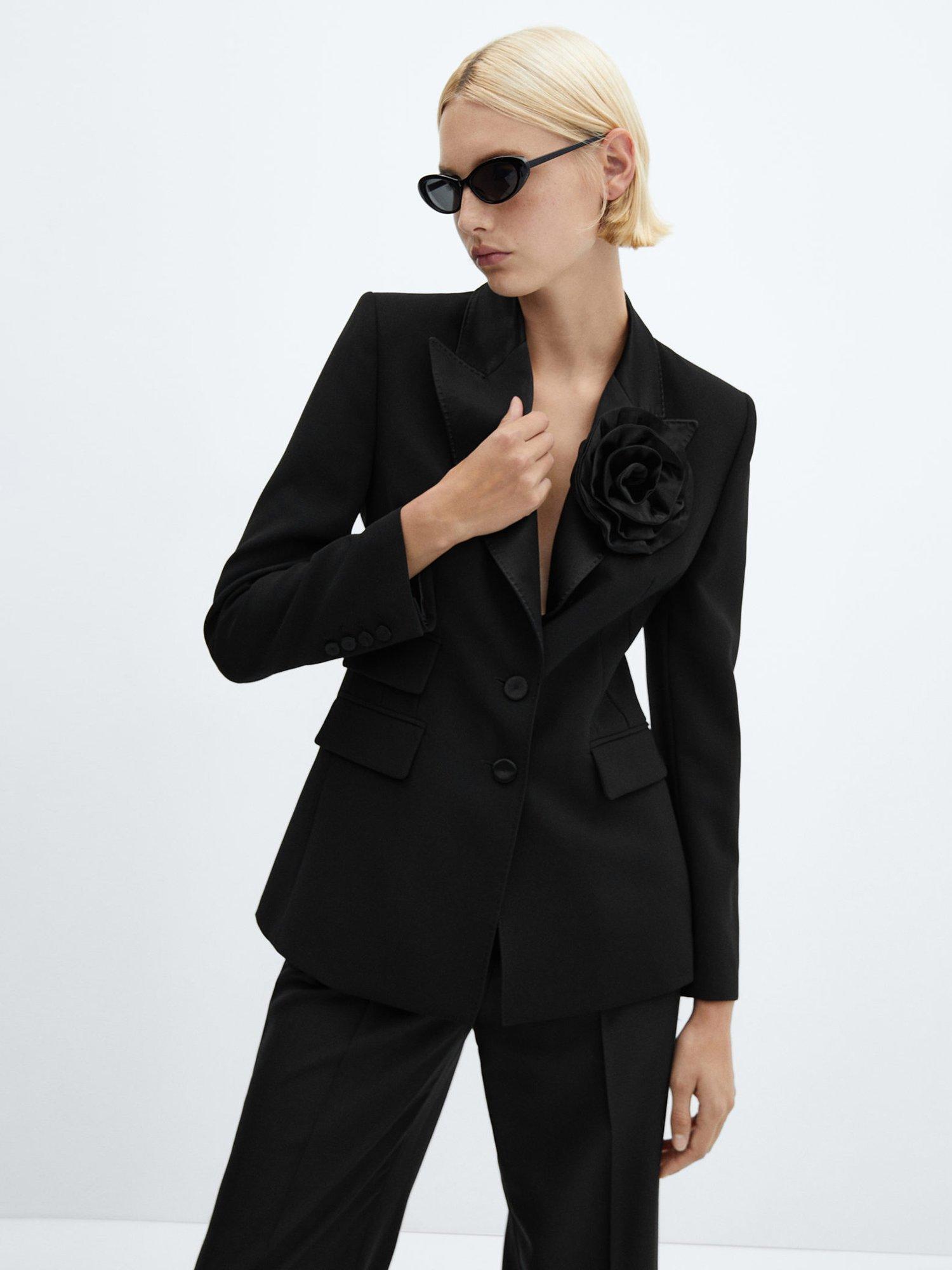 Mango Malena Floral Corsage Blazer, Black
