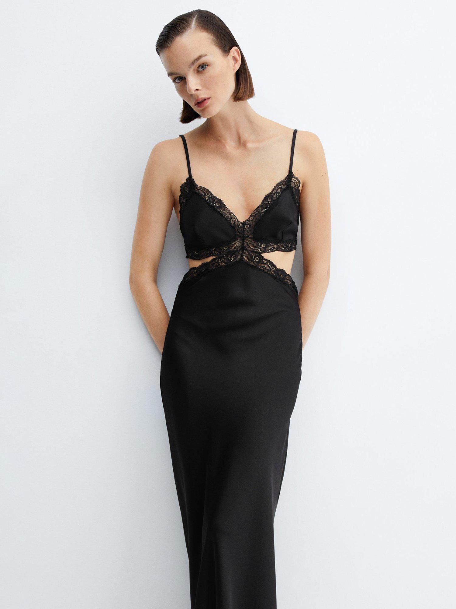 Mango Verona Lace Trim Cut Out Dress, Black