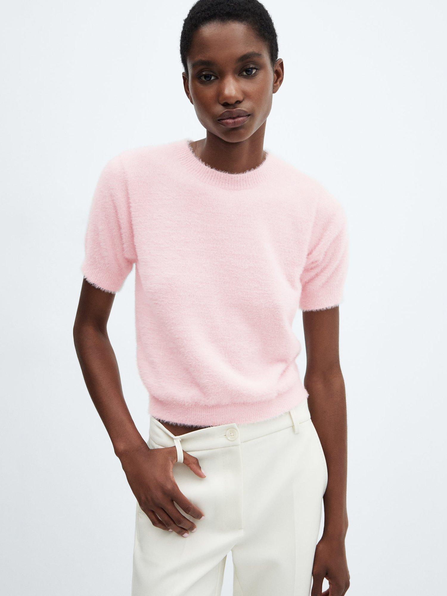 Mango Minutu Faux Fur Knit Jumper, Pink