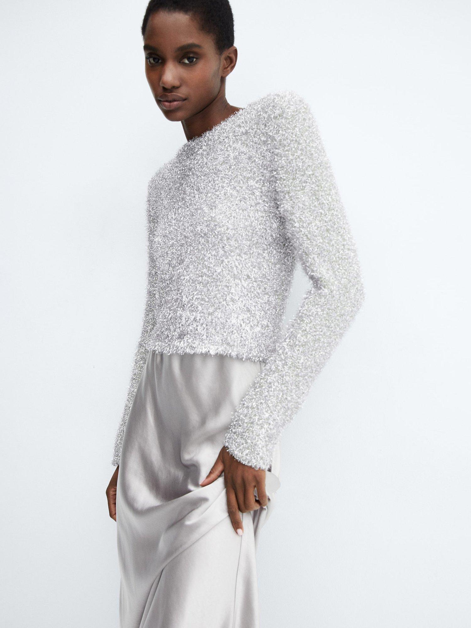 Mango Ilenia Textured Jumper, Silver