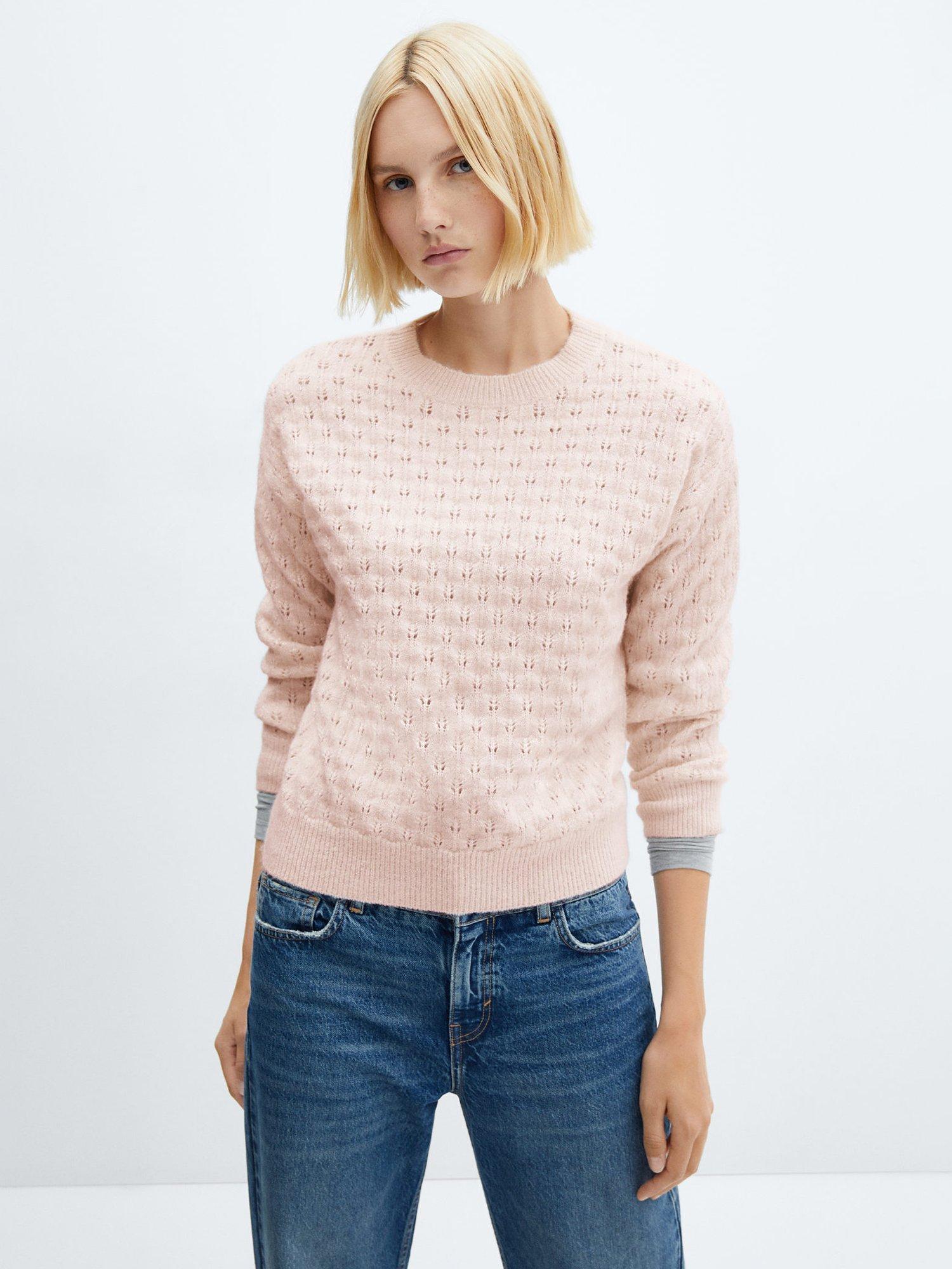 Mango Florins Open Work Detail Jumper, Light Pastel Pink