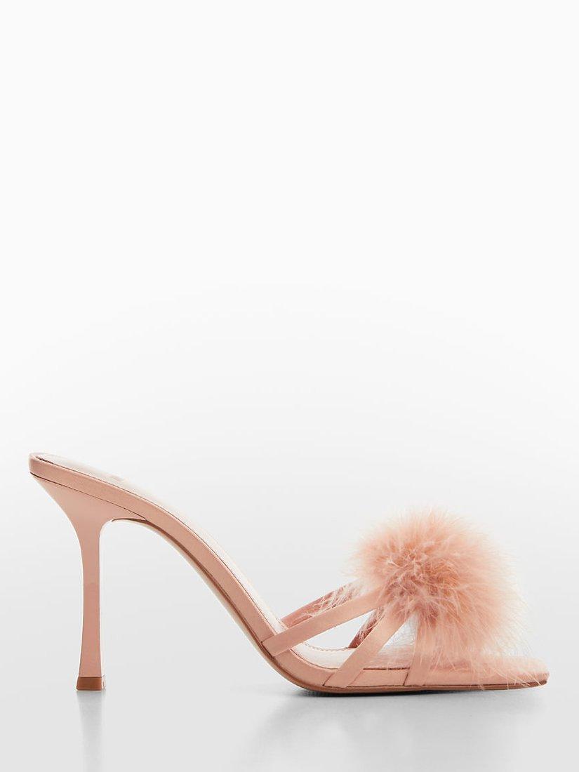 Mango Flashy Feather Detail Heeled Sandals, Lt-pastel Pink