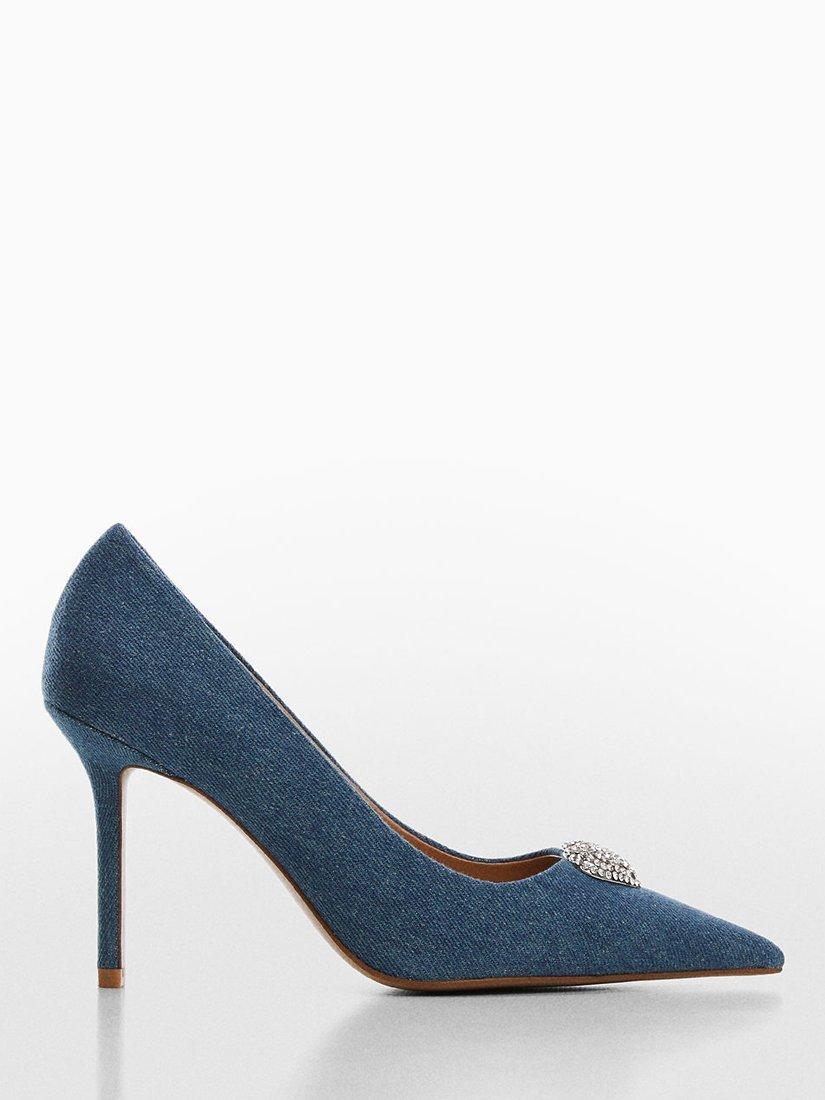 Mango Denim Brooch Court Shoes, Blue