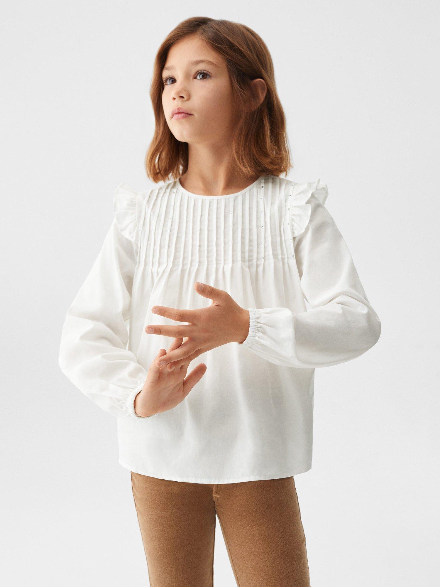 Mango Kids' Matilda Sparkle Applique Ruffle Sleeve Blouse, White
