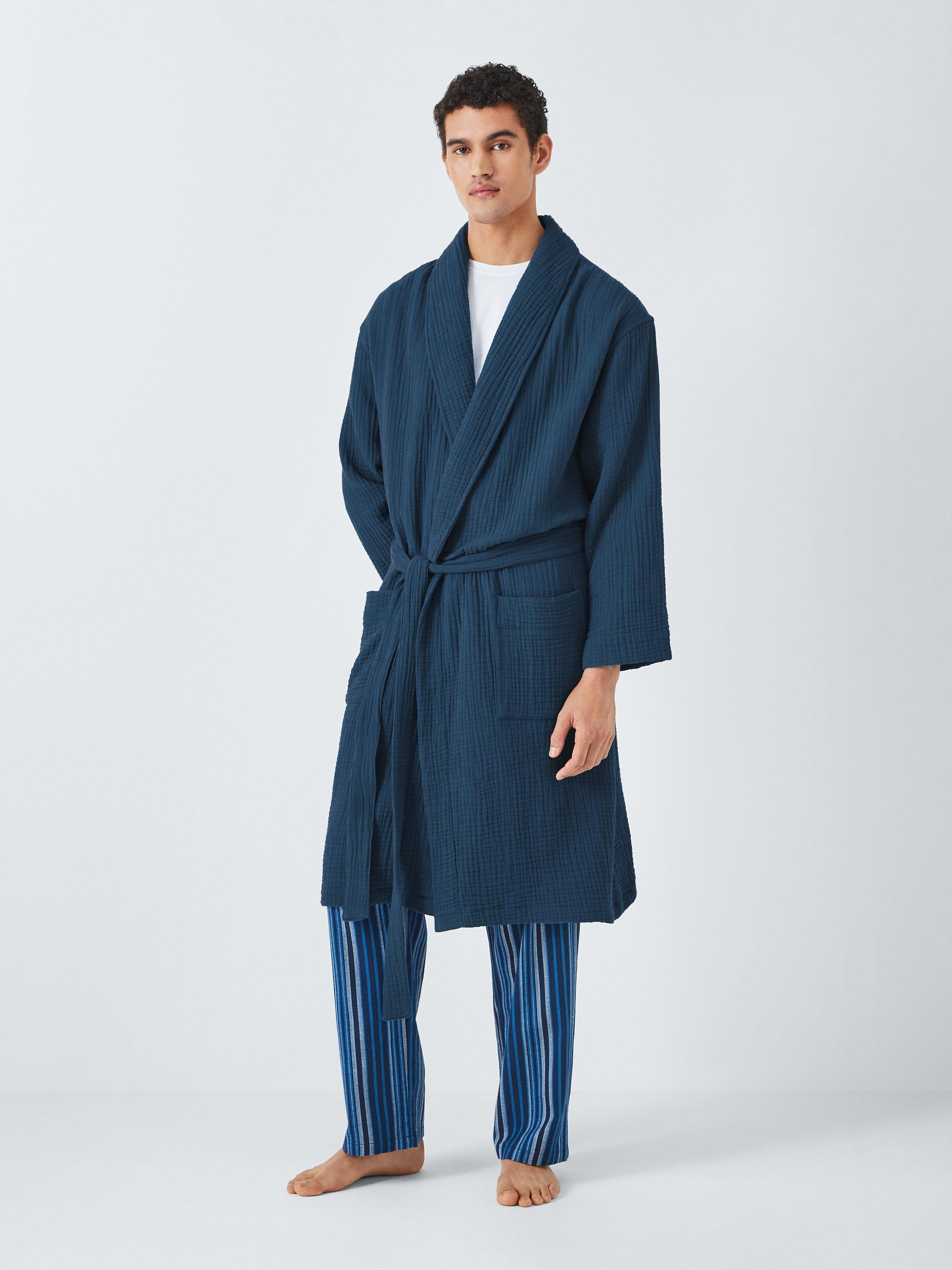 John Lewis Cotton Muslin Robe, Blue, M