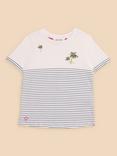 White Stuff Kids' Stripe Embroidered T-Shirt, Ivory/Multi