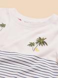 White Stuff Kids' Stripe Embroidered T-Shirt, Ivory/Multi