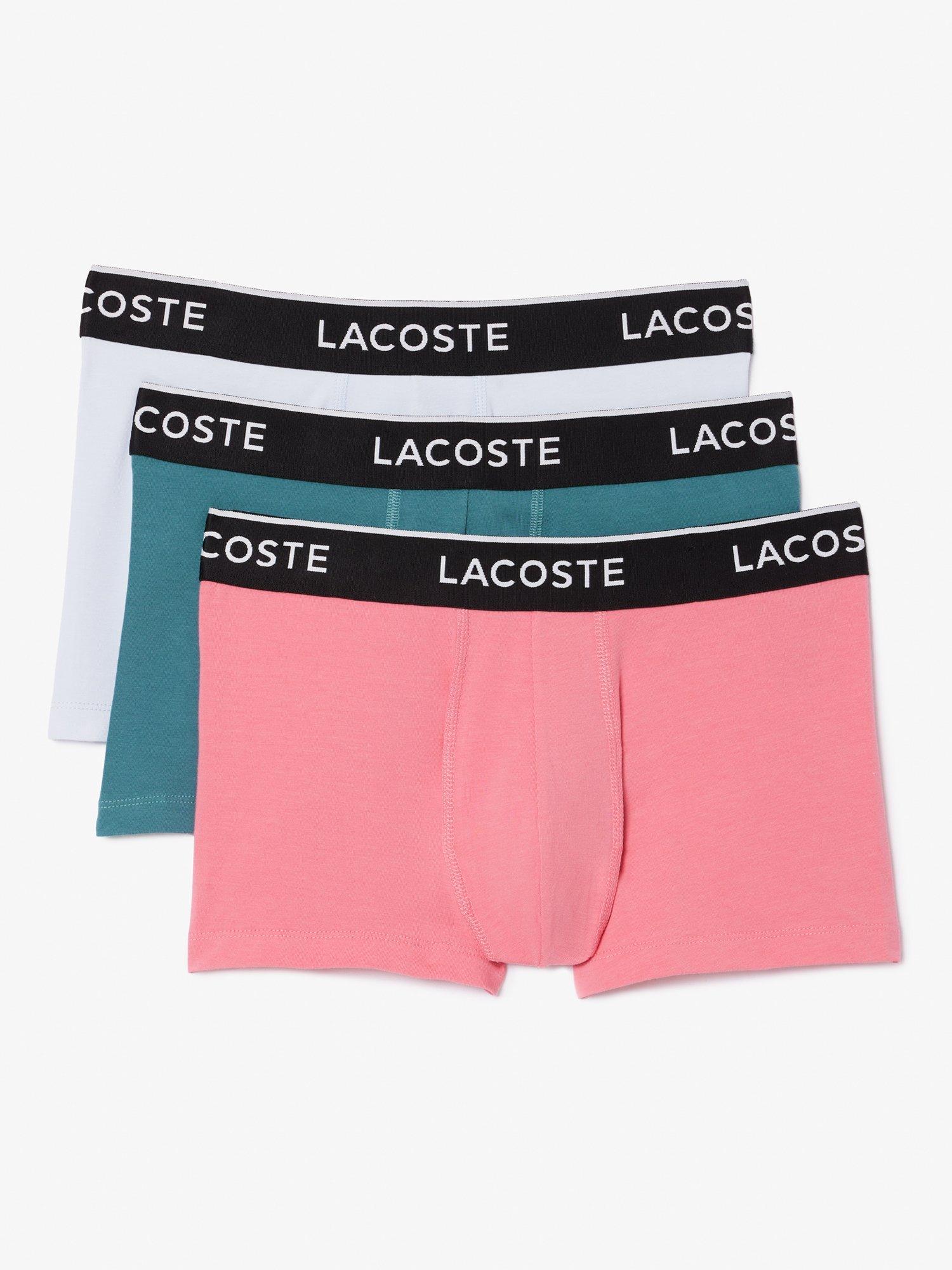 Lacoste Logo Band Trunks, Pack of 3, White, Green, Pink