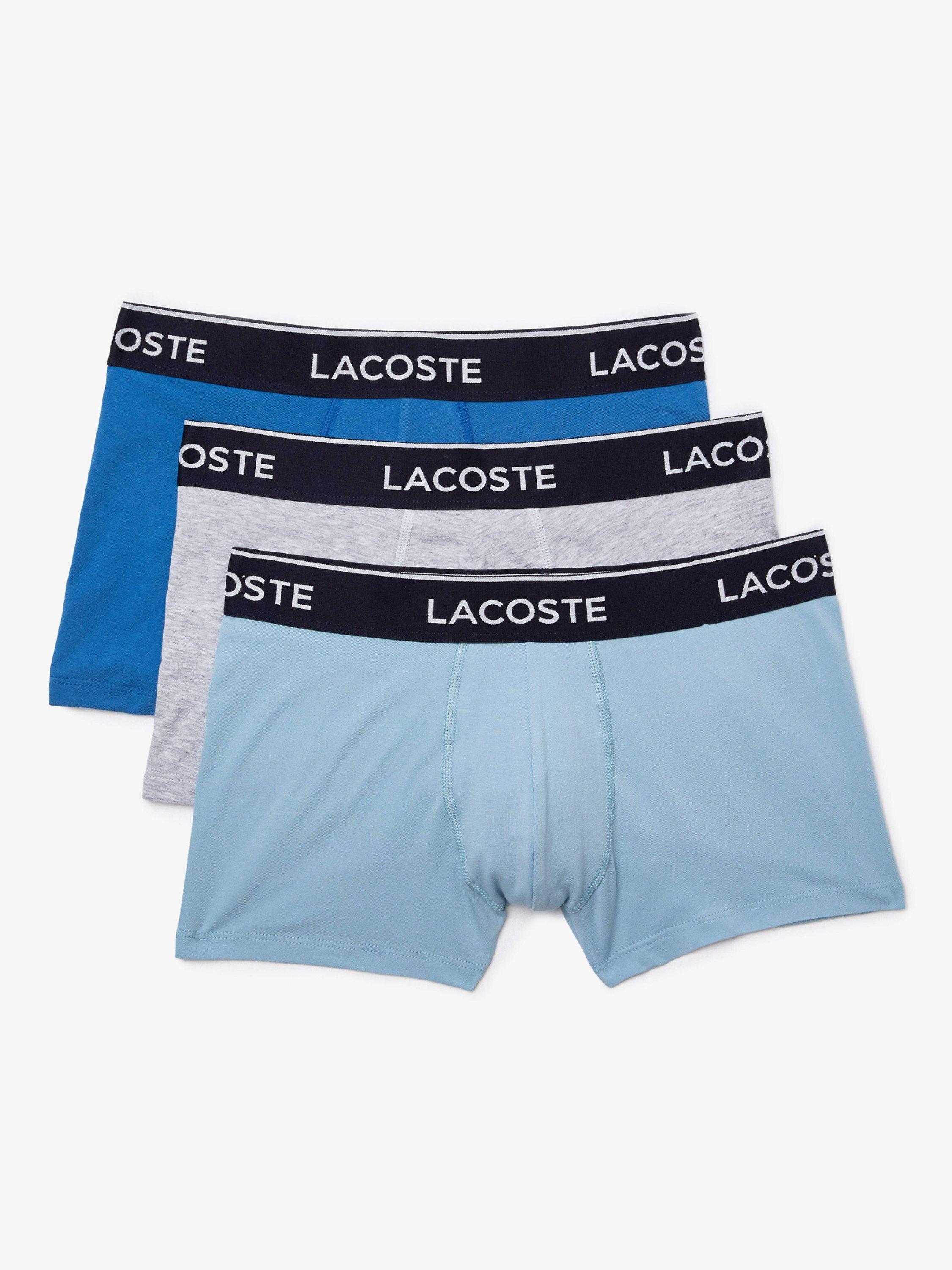 Lacoste Plain Colour Trunks, Pack of 3, Blue/Grey, L