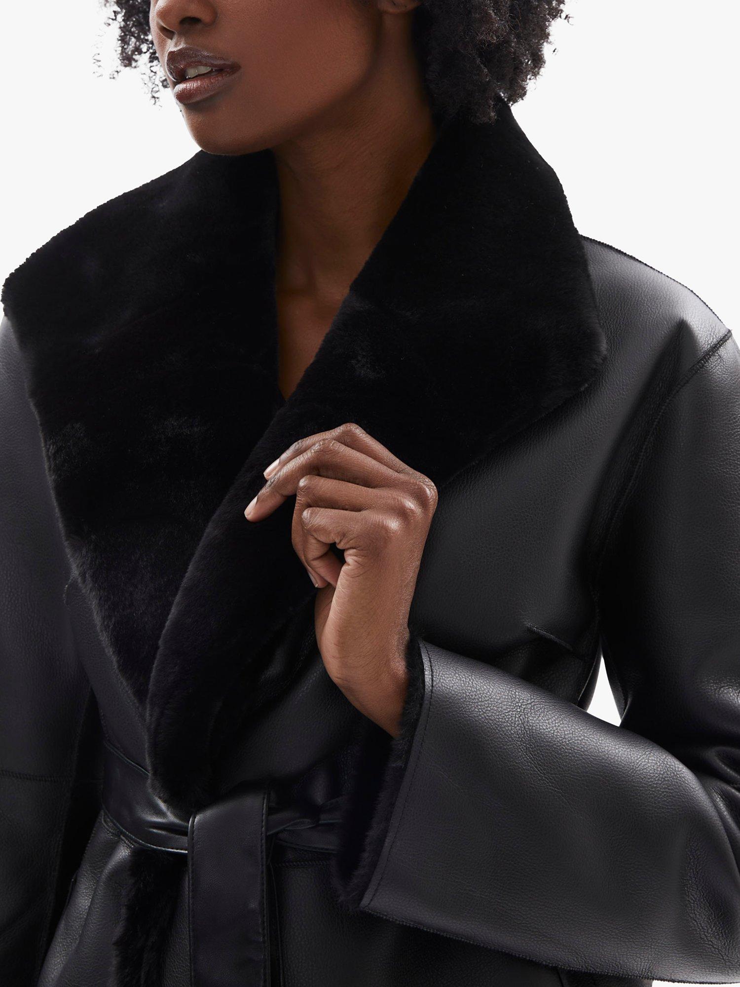 Product image 4 of 6, which shows James Lakeland Faux Leather Reversible Wrap Coat, Black, 14
