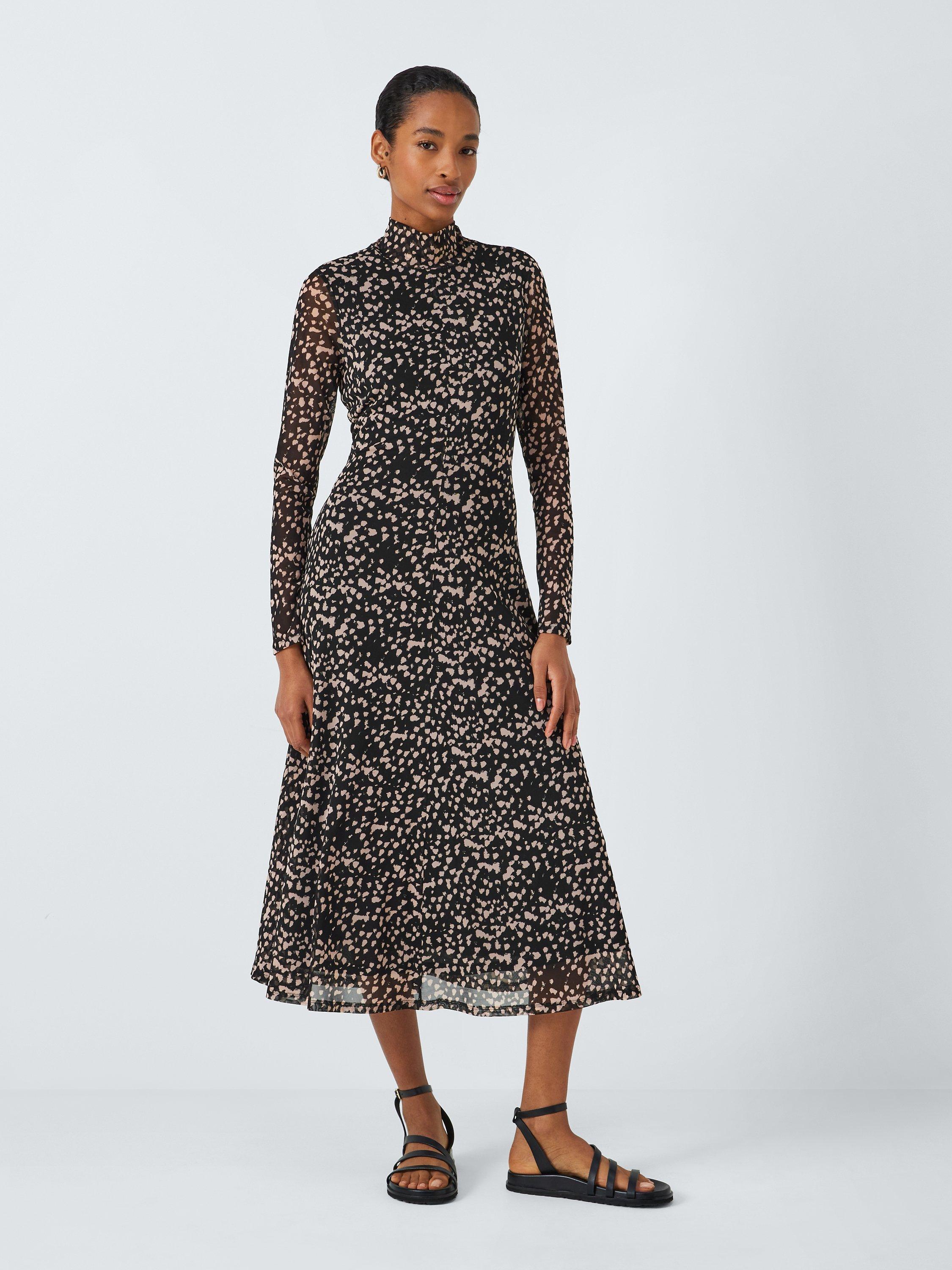 John Lewis Abstract Print Mesh Dress, Black/Neutral