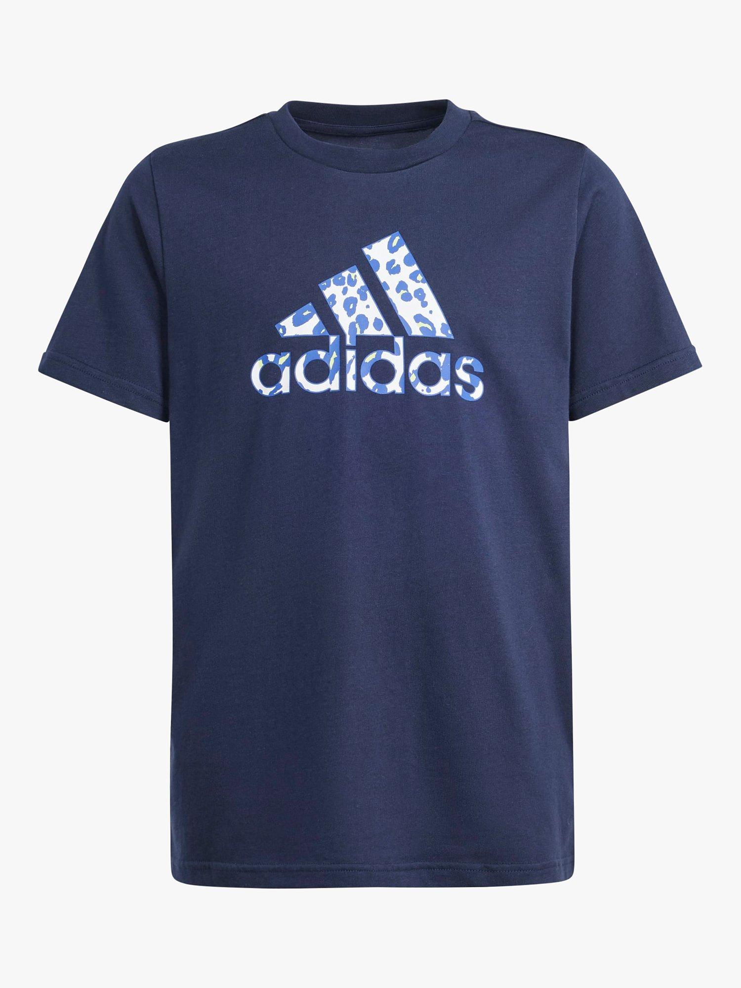 adidas Kids' Animal Print Logo Short Sleeve T-Shirt, Navy