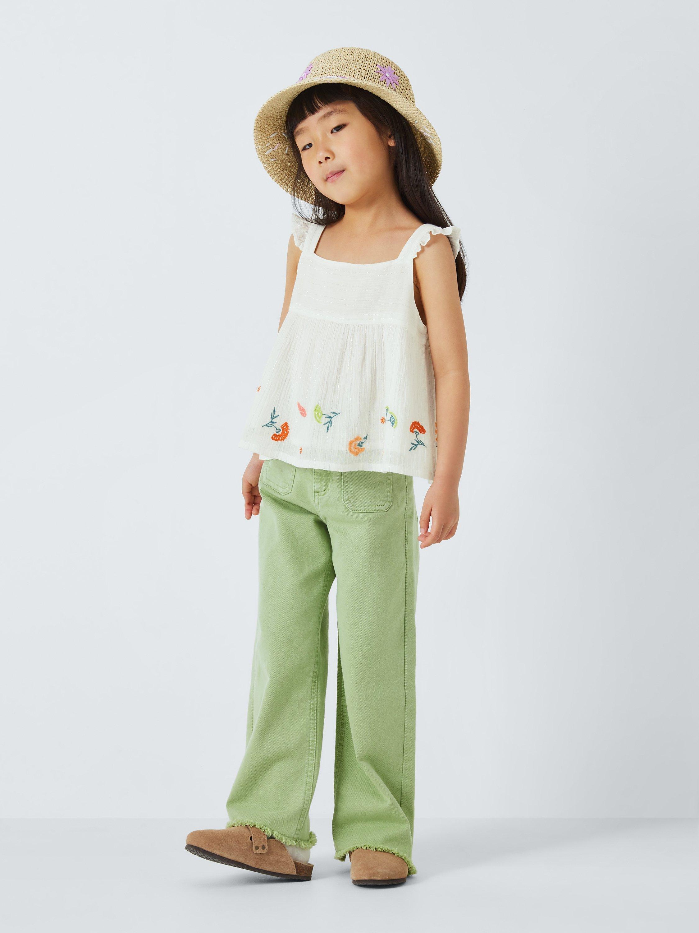 Product image 2 of 6, which shows John Lewis Kids' Metallic Thread Floral Embroidered Woven Top, White, 9 years