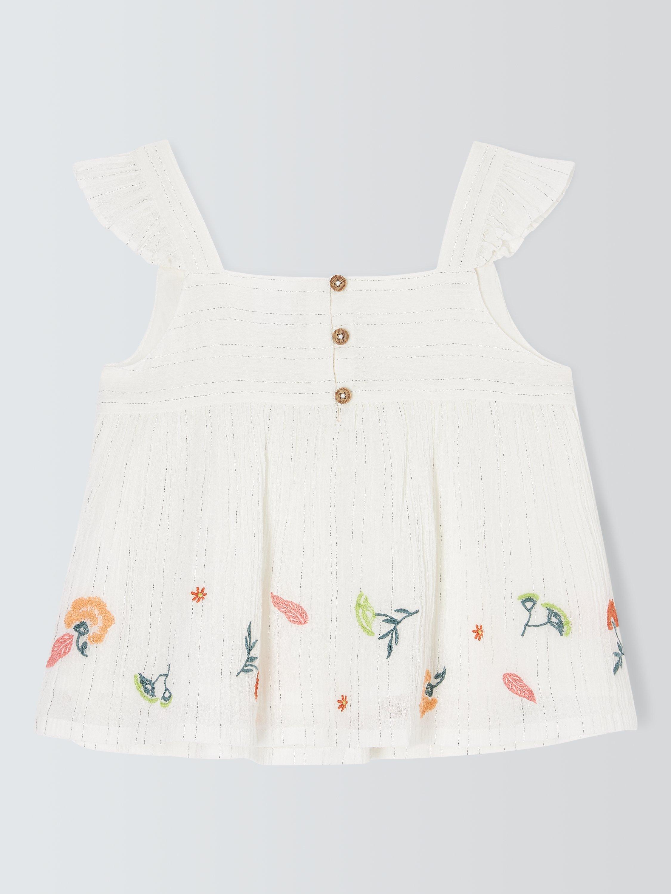 Product image 3 of 6, which shows John Lewis Kids' Metallic Thread Floral Embroidered Woven Top, White, 9 years