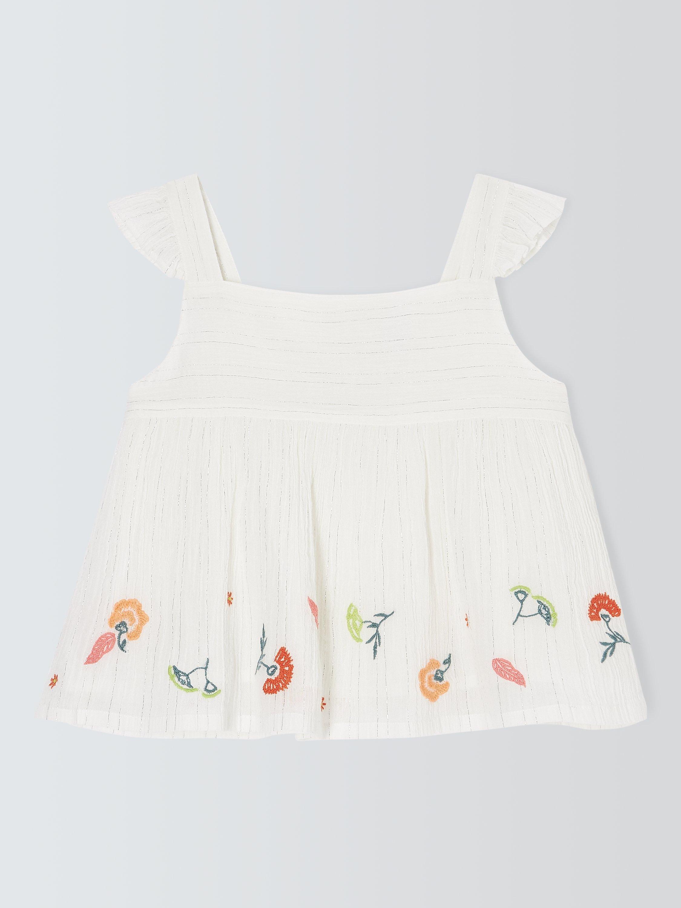 Product image 4 of 6, which shows John Lewis Kids' Metallic Thread Floral Embroidered Woven Top, White, 9 years