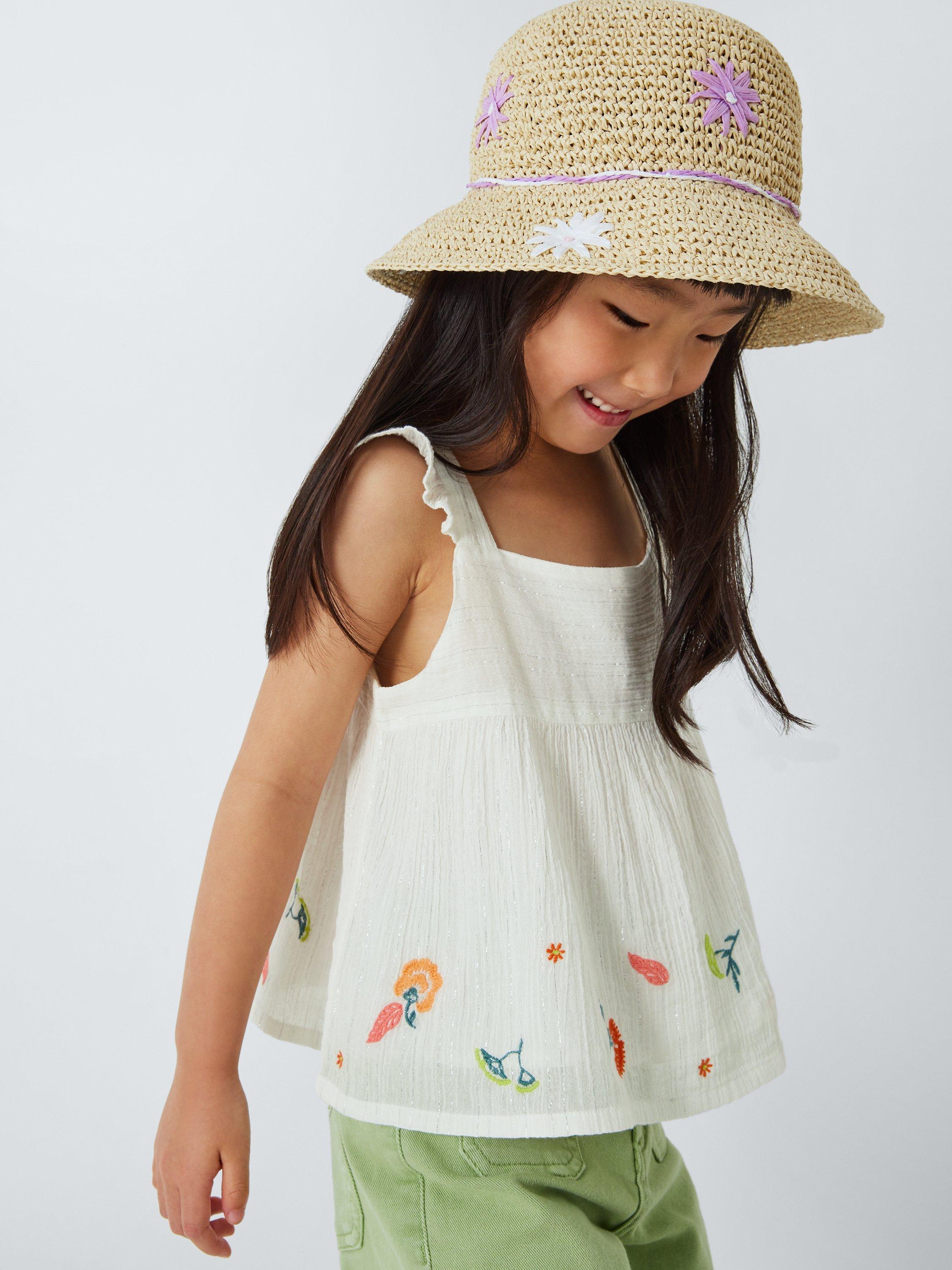 Product image 6 of 6, which shows John Lewis Kids' Metallic Thread Floral Embroidered Woven Top, White, 9 years