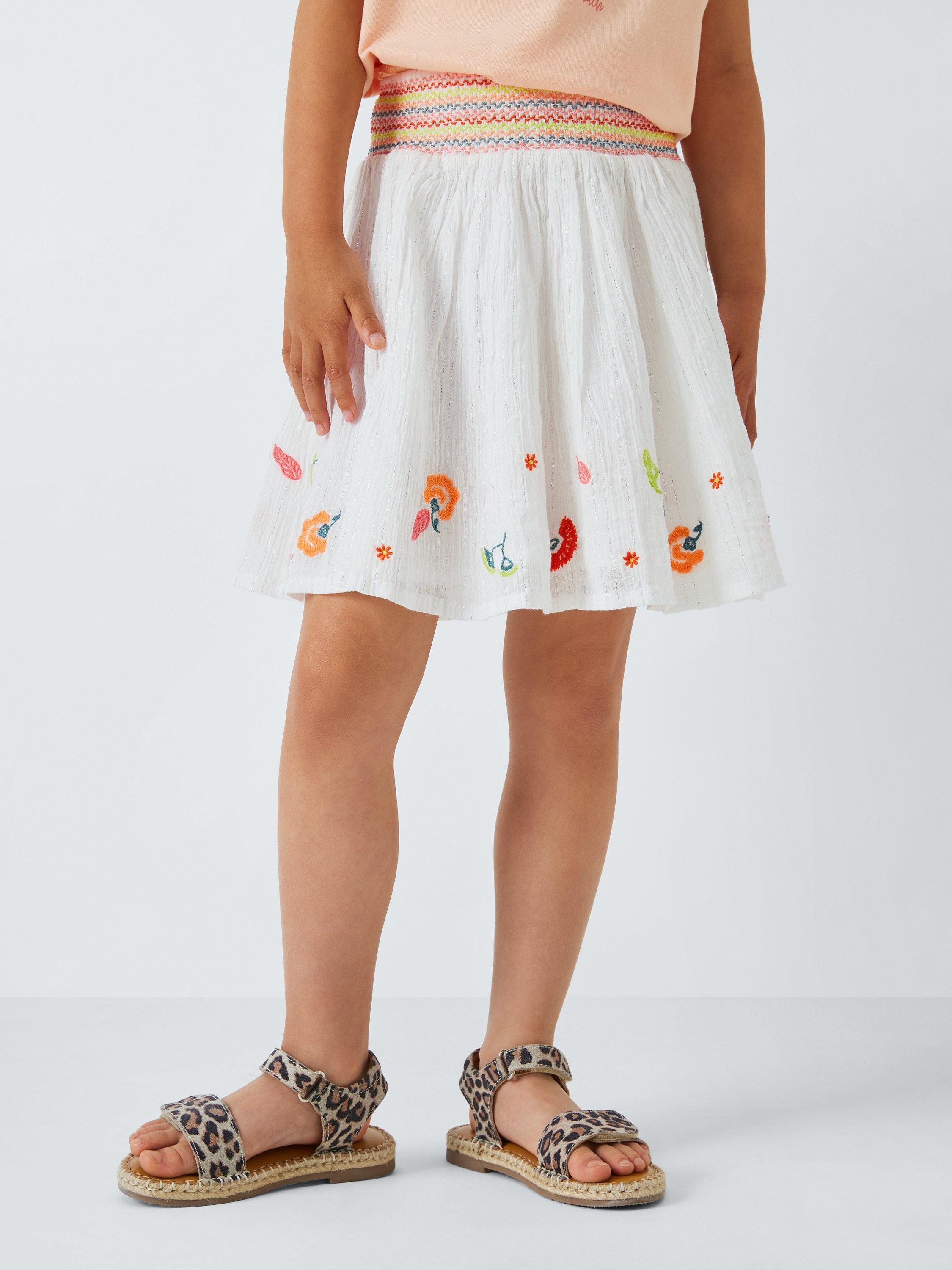 John Lewis Kids' Embroidery Metallic Thread Skirt, White