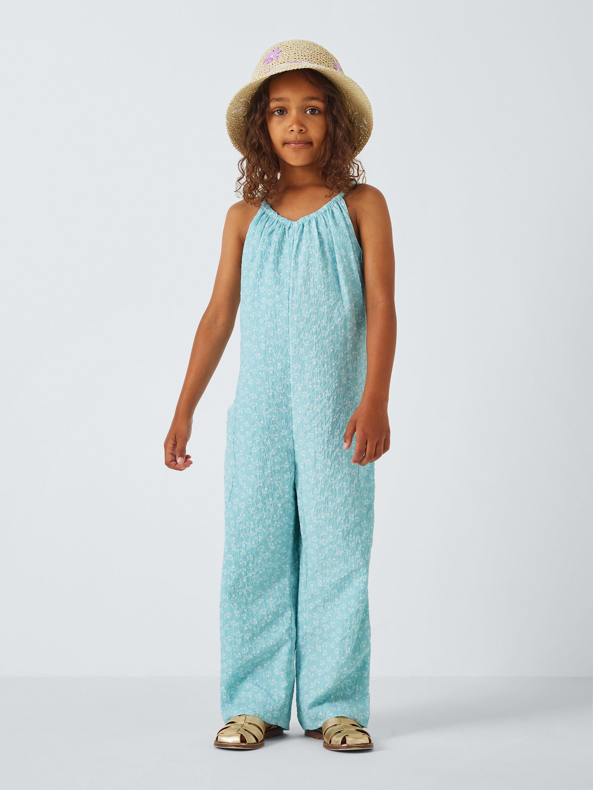 John Lewis Kids' Crinkle Sleeveless Jumpsuit, Aquifer