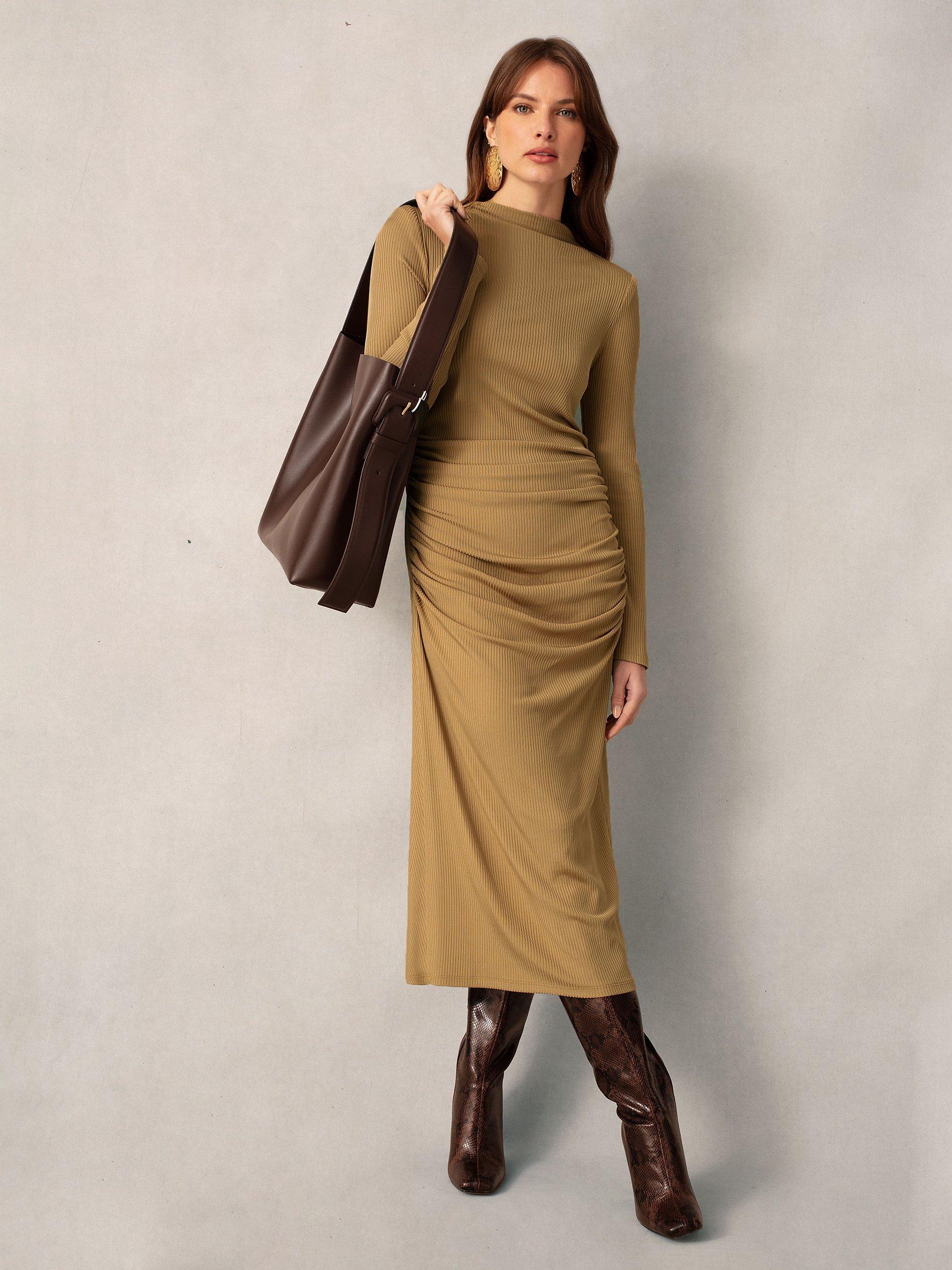 Ro Zo Ribbed Gathered Jersey Tube Dress Brown