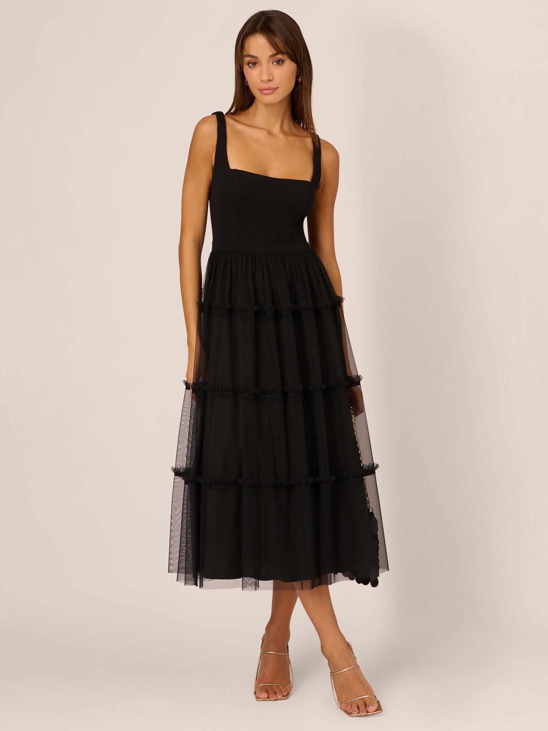 Adrianna by Adrianna Papell Knit and Mesh Midi Dress Black