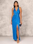 Aidan Mattox by Adrianna Papell Halter Neck Draped Maxi Dress, Blue Horizon