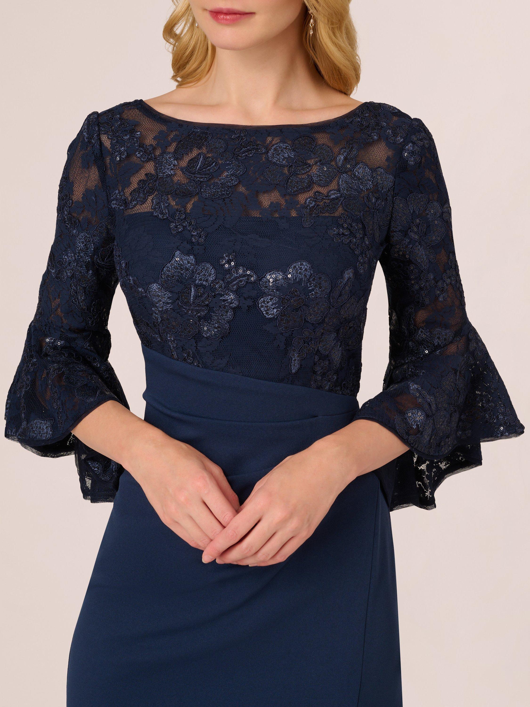 Adrianna Papell Floral Lace Combo Sheath Dress Navy