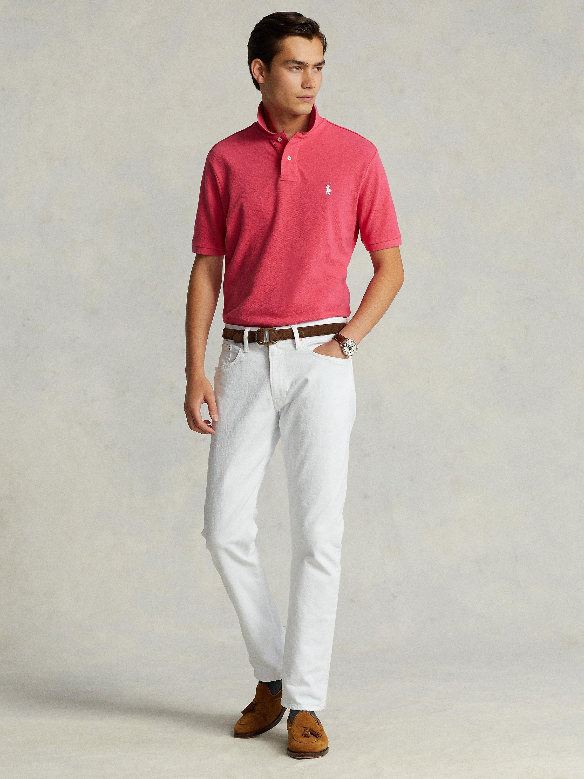 Product image 3 of 3, which shows Polo Ralph Lauren Short Sleeve Custom Slim Fit Polo Shirt, Hot Pink, S