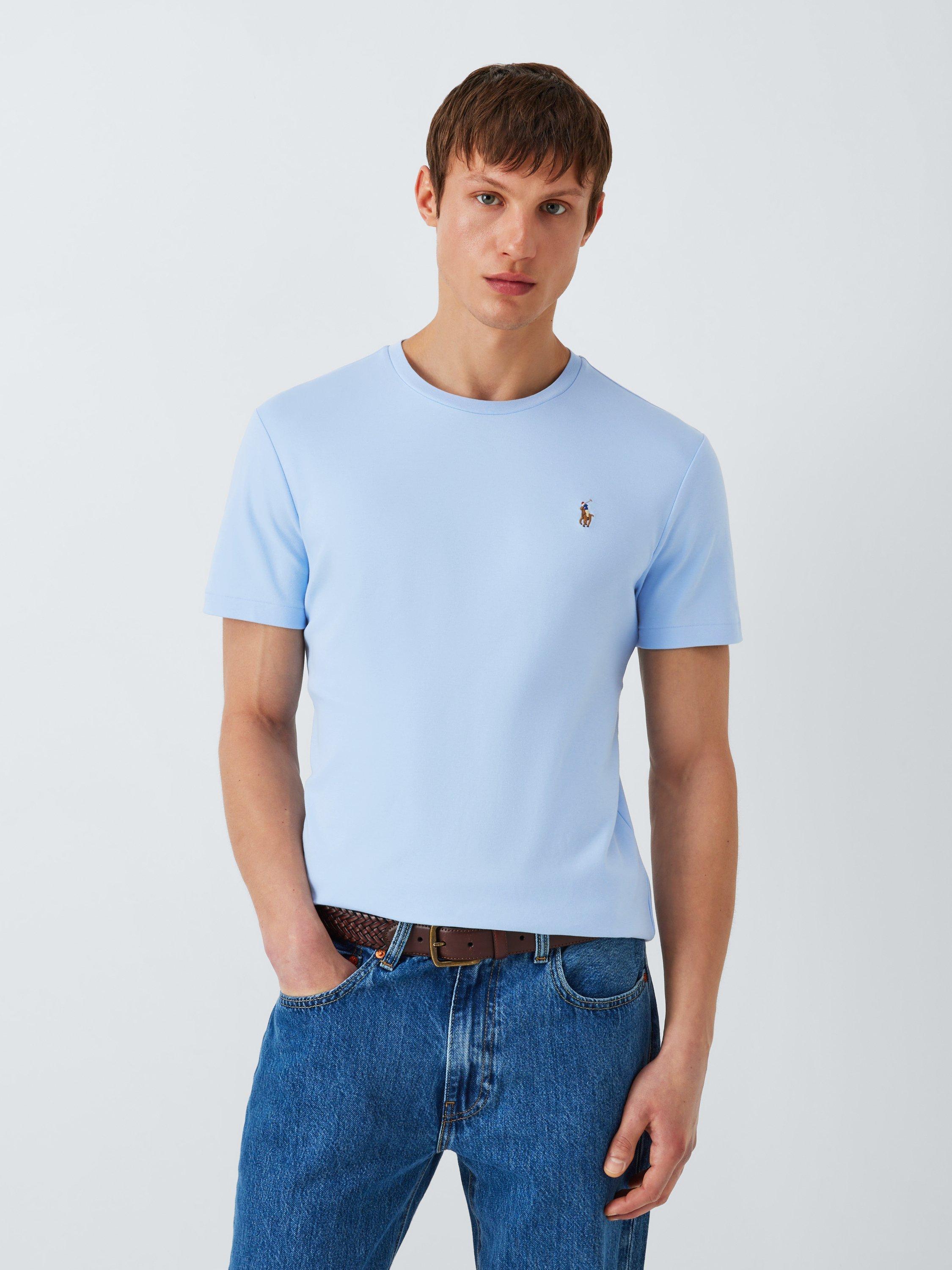 Ralph Lauren Cotton Logo Embroidered T-Shirt, State Heather, Office Blue