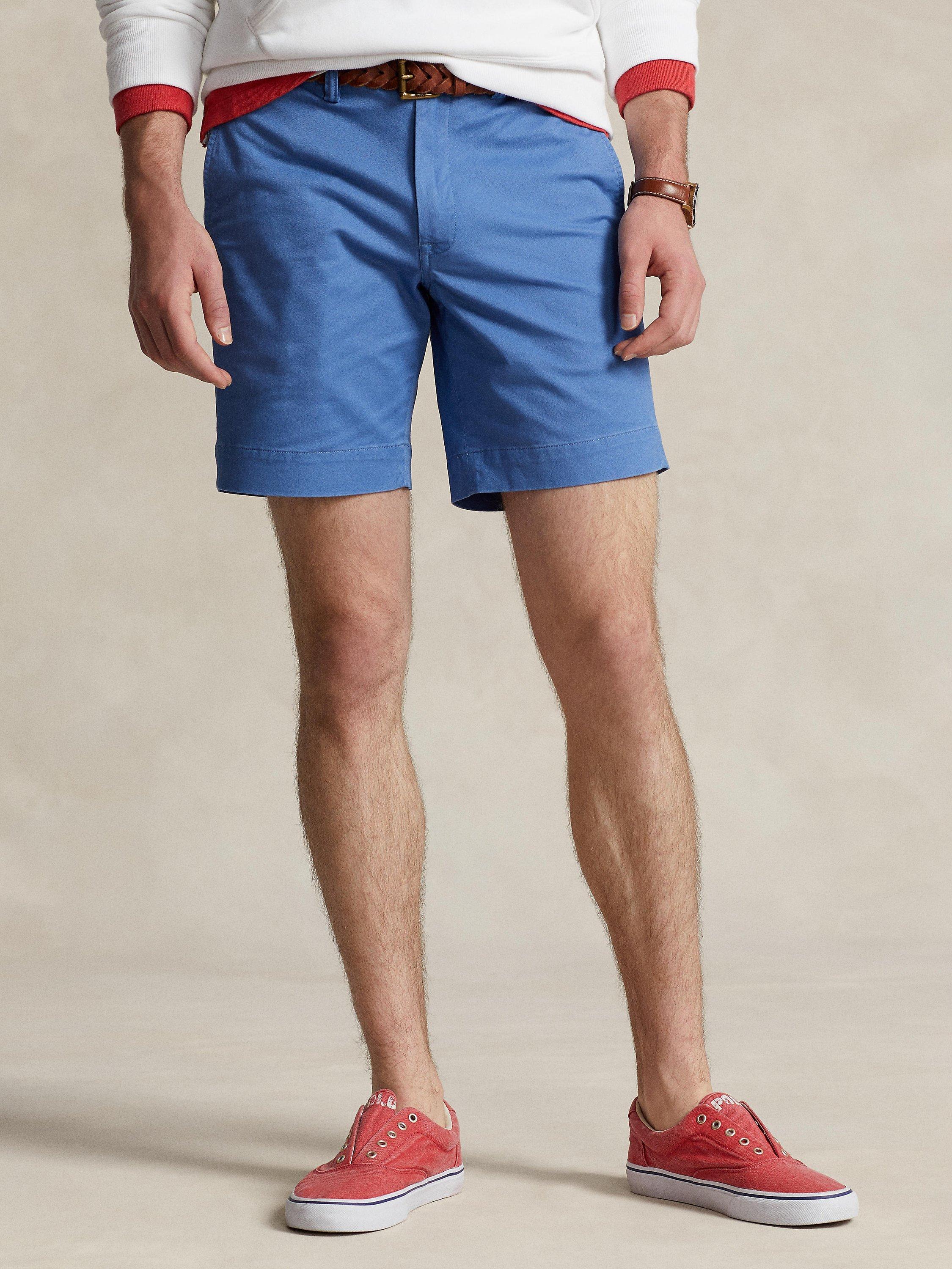 Product image 1 of 6, which shows Ralph Lauren Stretch Straight Fit 8" Chino Shorts, Nimes Blue, 32R