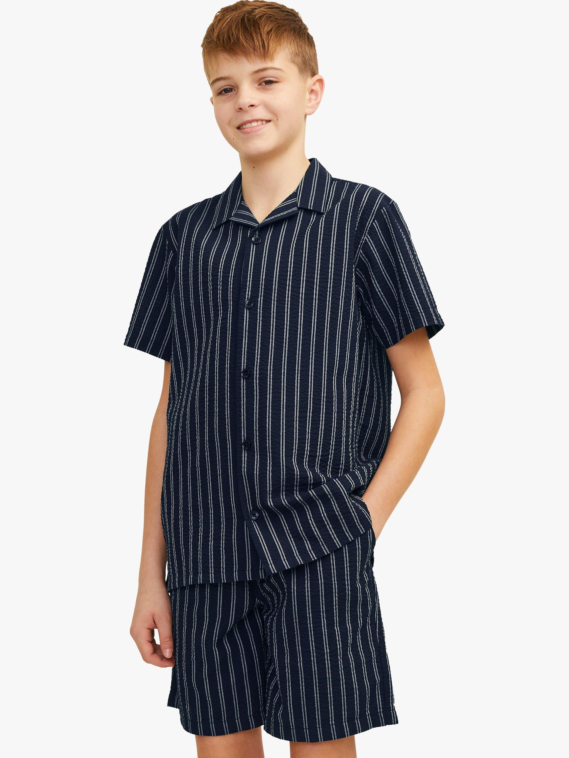Jack & Jones Kids' Captain Stripes Seersucker Shirt, Blue/Grey