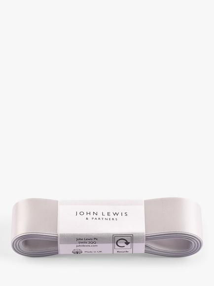 John Lewis Double Satin Ribbon L5m, Silver Coin