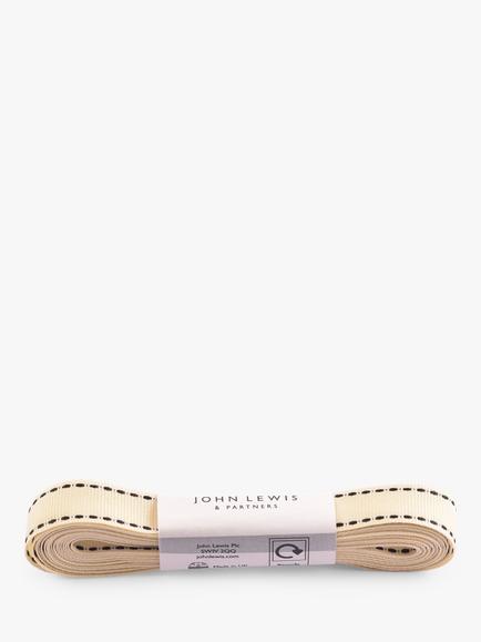 John Lewis Grosgrain Stitched Edge Ribbon L5m x W15mm, Cream