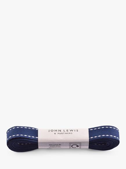 John Lewis Grosgrain Stitched Edge Ribbon L5m x W15mm, Navy
