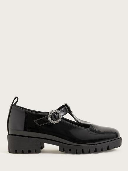 Monsoon Kids' Patent Buckle Detail Mary Jane Shoes, Black, Black