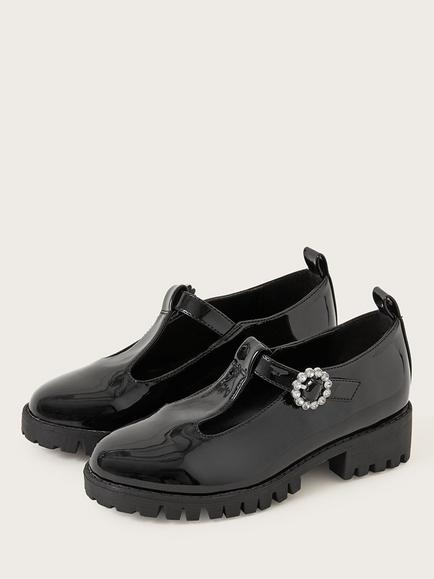 Monsoon Kids' Patent Buckle Detail Mary Jane Shoes, Black - view 2, Black