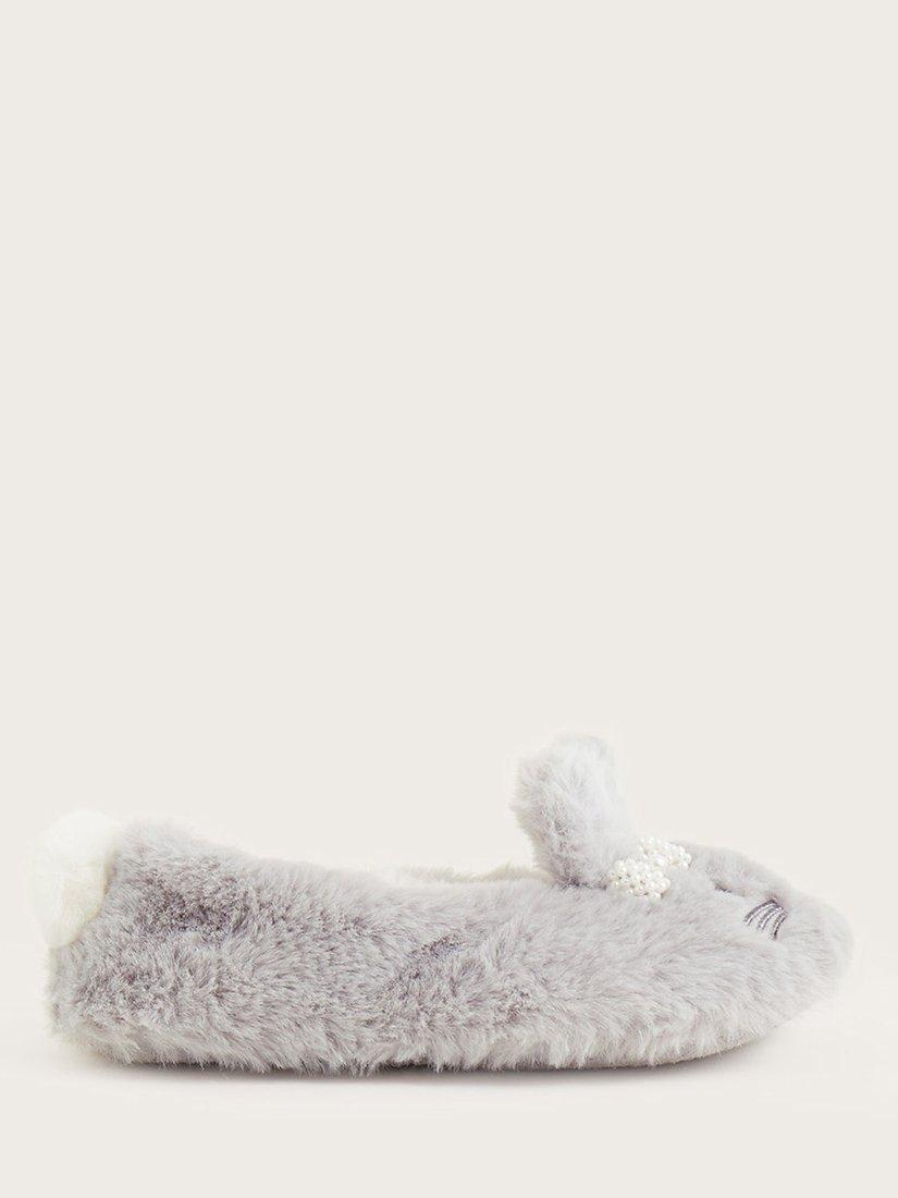 Monsoon Kids' Bitsy Pearly Bow Bunny Slippers, Grey