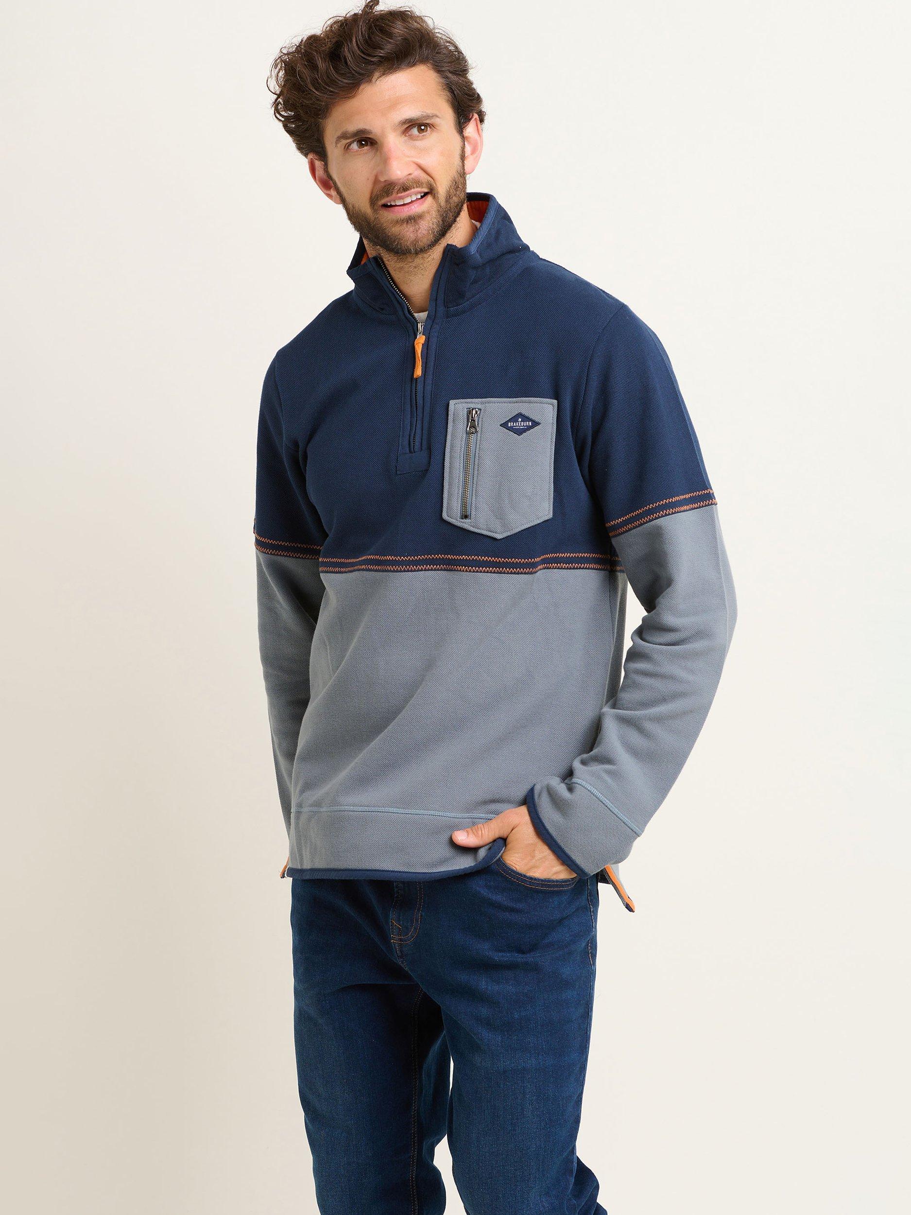 Brakeburn Pique Quarter Zip Jumper, Blue/Multi