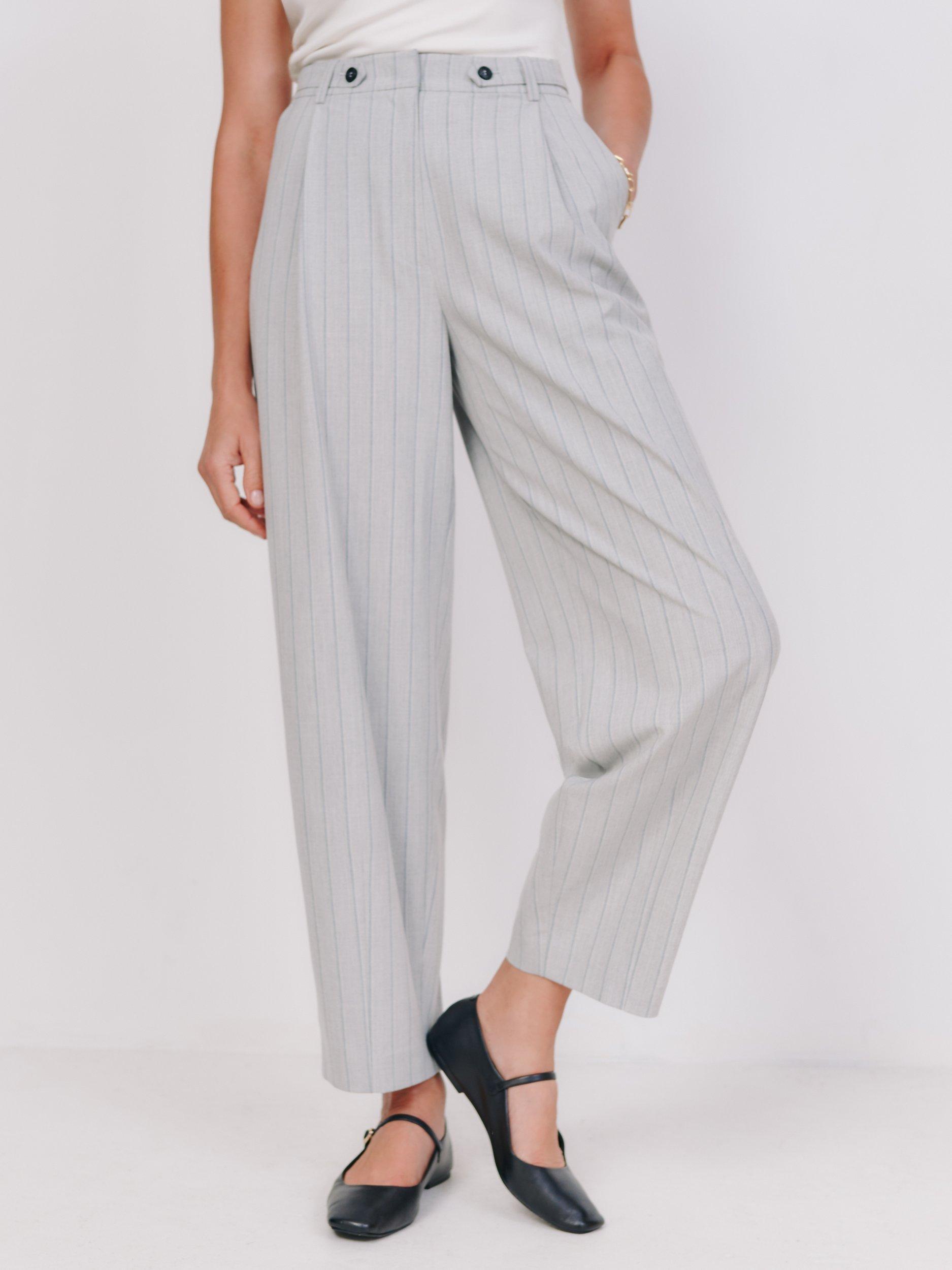 VIVERE Ella Stripe Balloon Leg Trousers, Light Grey