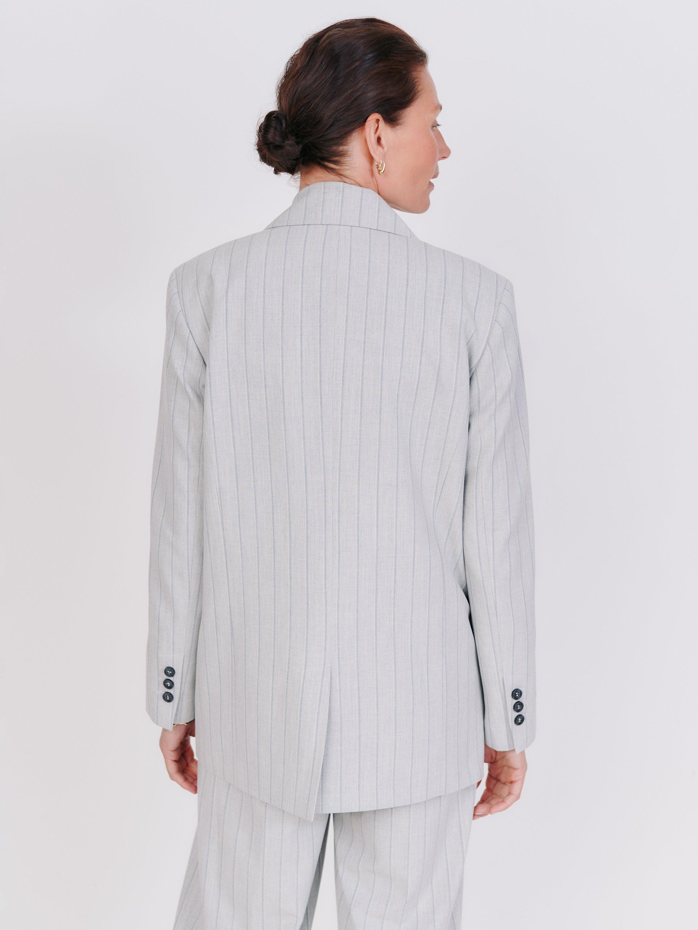 VIVERE Jade Stripe Oversized Blazer, Light Grey, 14