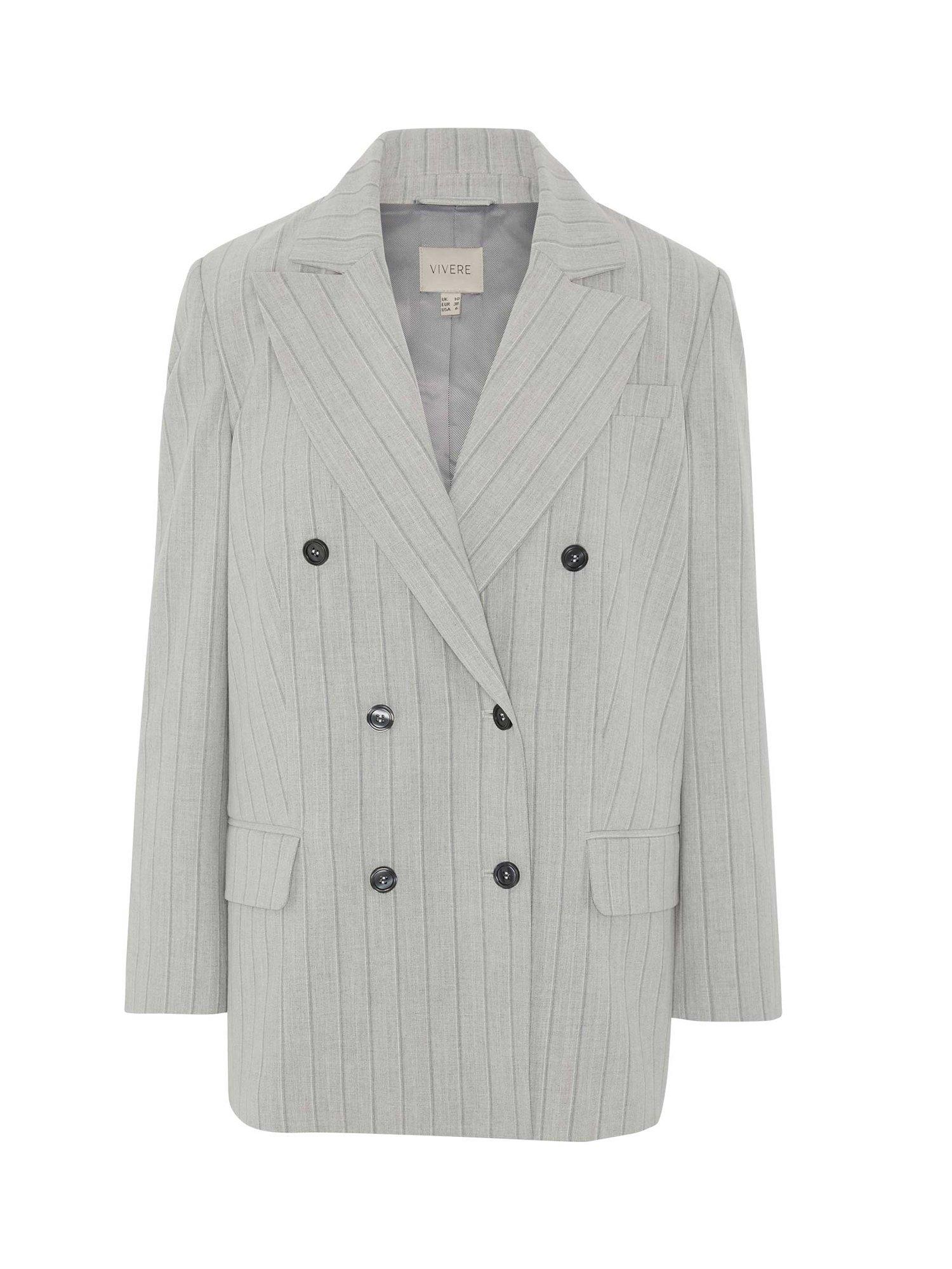 VIVERE Jade Stripe Oversized Blazer, Light Grey, 14