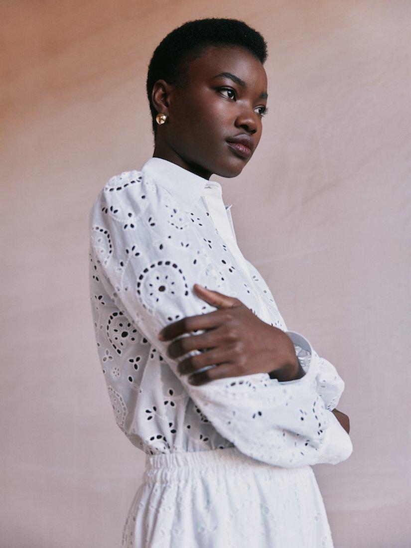VIVERE Ava Broderie Anglaise Puff Sleeve Blouse, White
