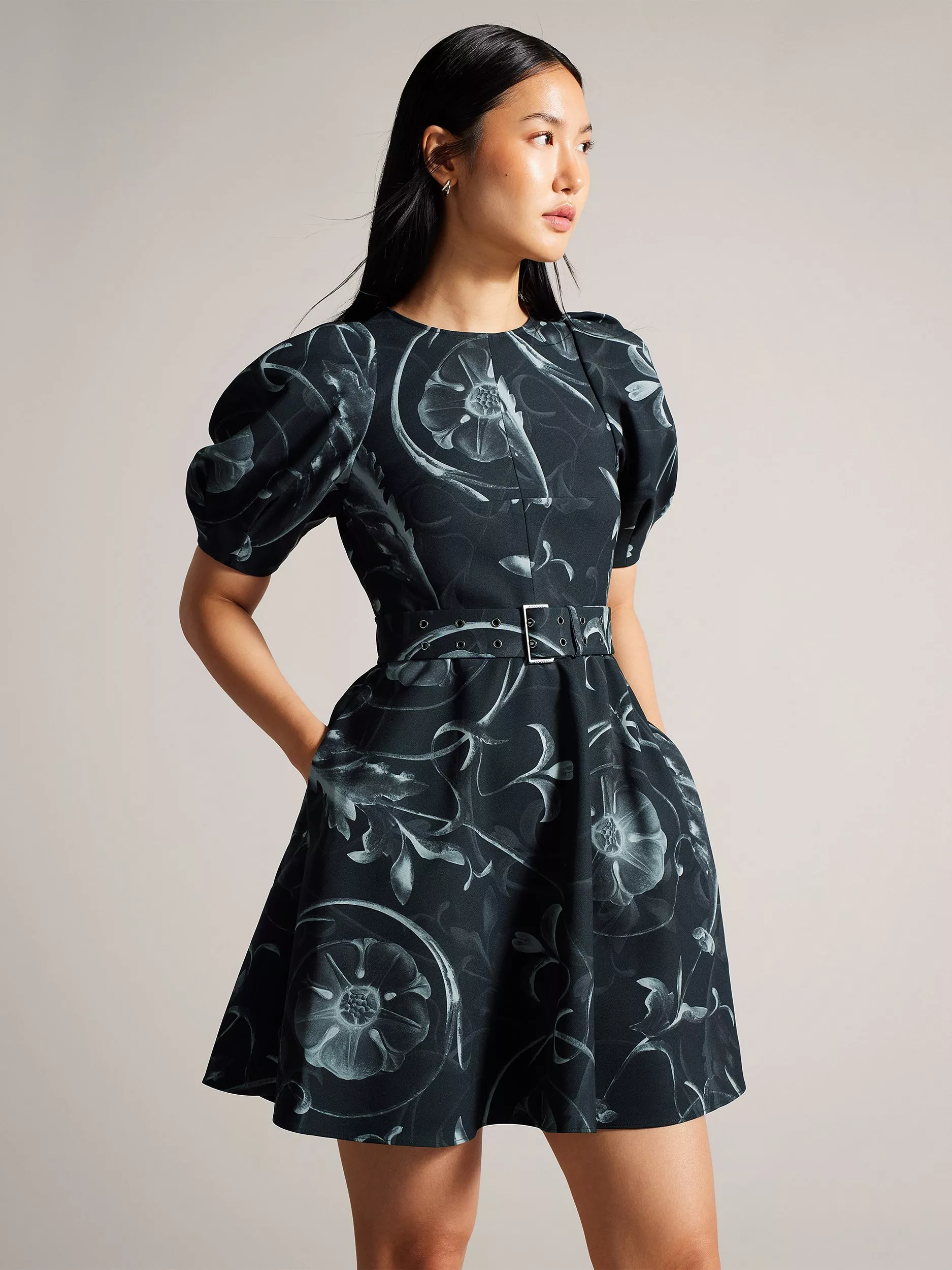 Ted Baker Saaraih Belted Puff Sleeve Mini Dress Black