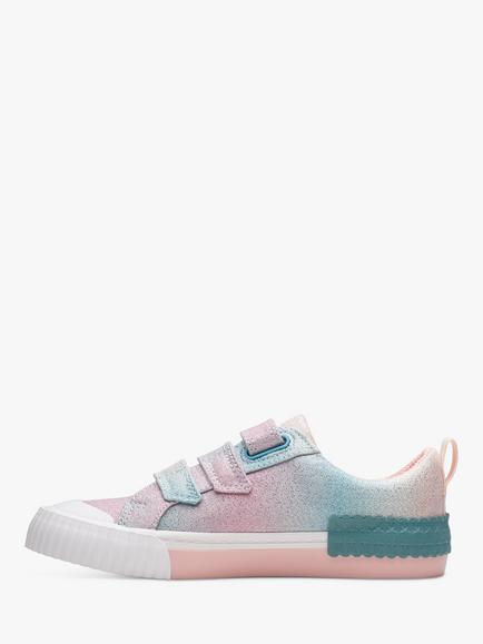 Clarks Kids' Foxing Brill Glitter Trainers, Multi - view 2, Multi