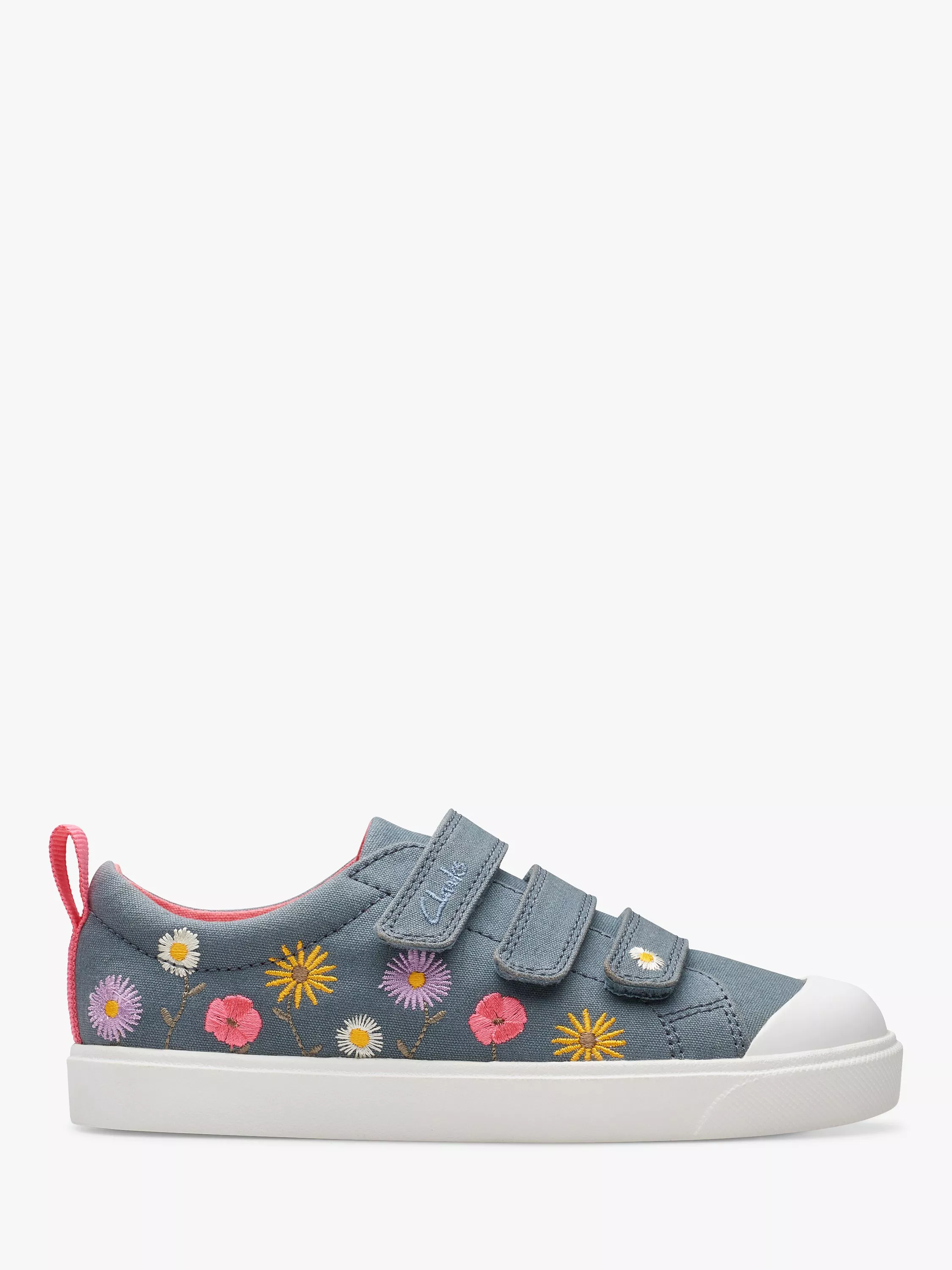 Clarks Kids City Vibe K Canvas Floral Embroidered Trainers Blue