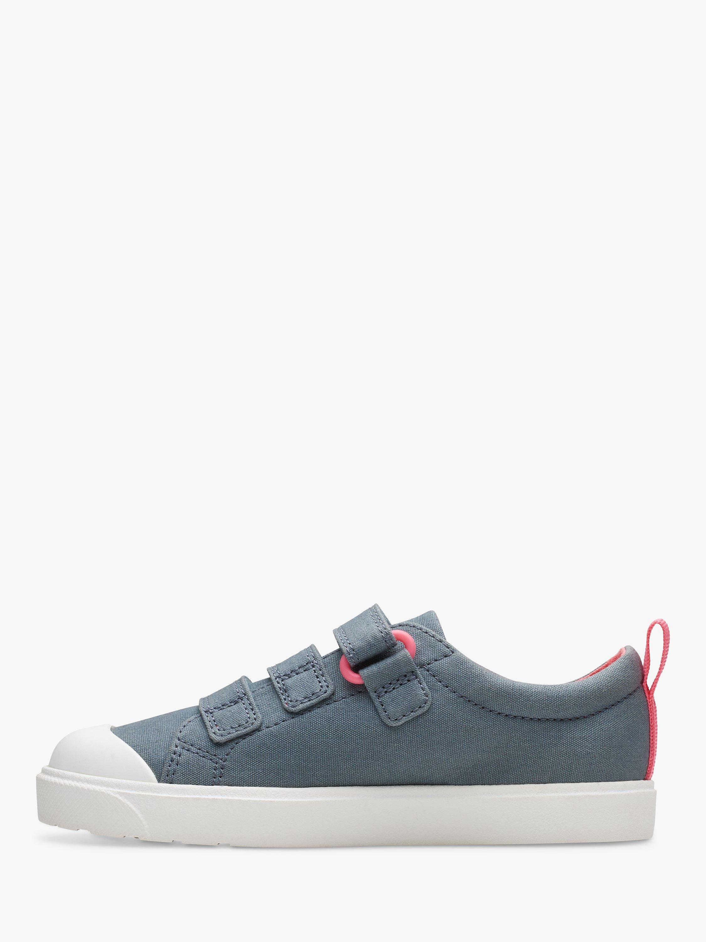 Product image 2 of 8, which shows Clarks Kids' City Vibe K Canvas Floral Embroidered Trainers, Blue, 10F Jnr