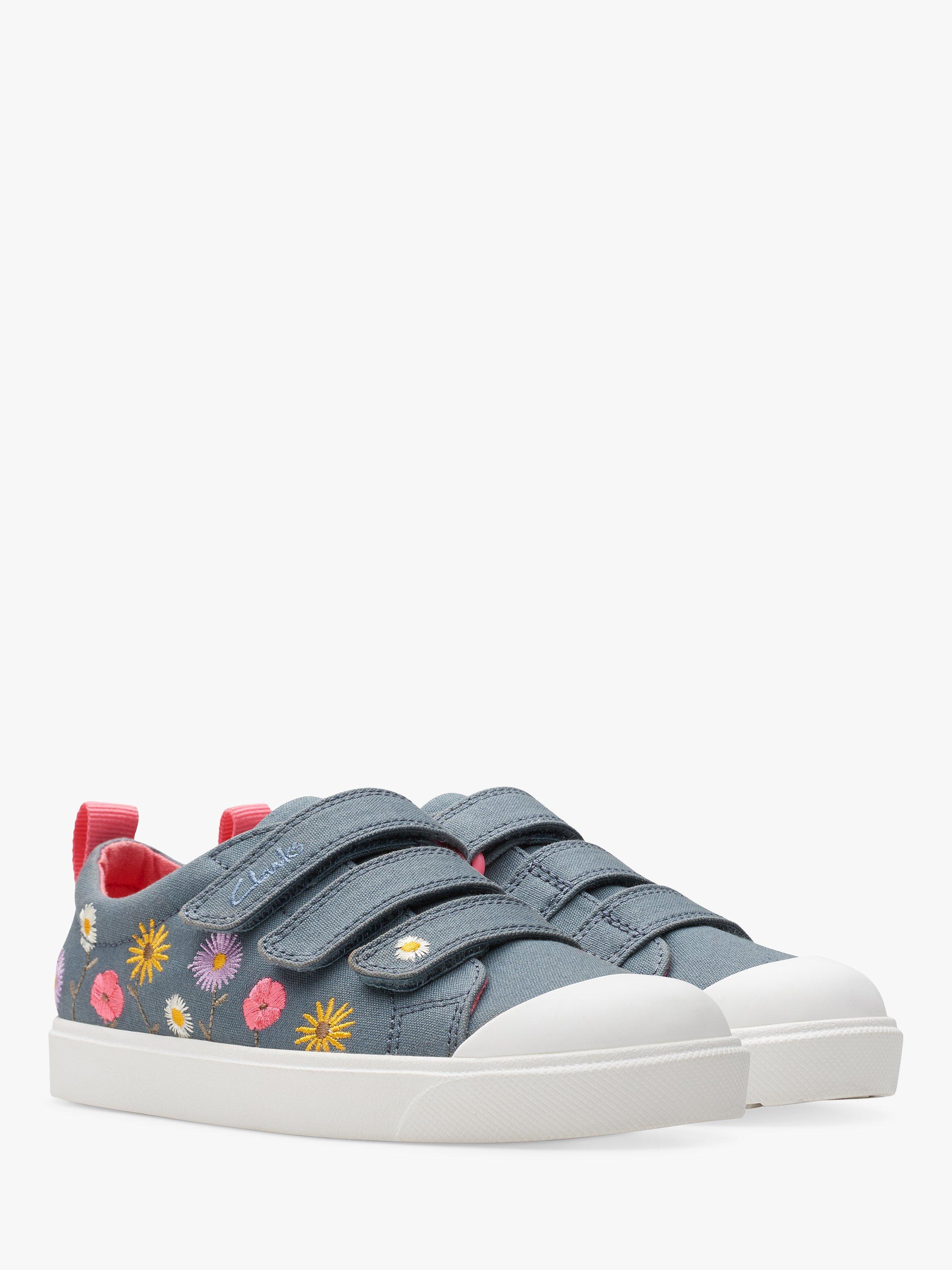 Product image 4 of 8, which shows Clarks Kids' City Vibe K Canvas Floral Embroidered Trainers, Blue, 10F Jnr
