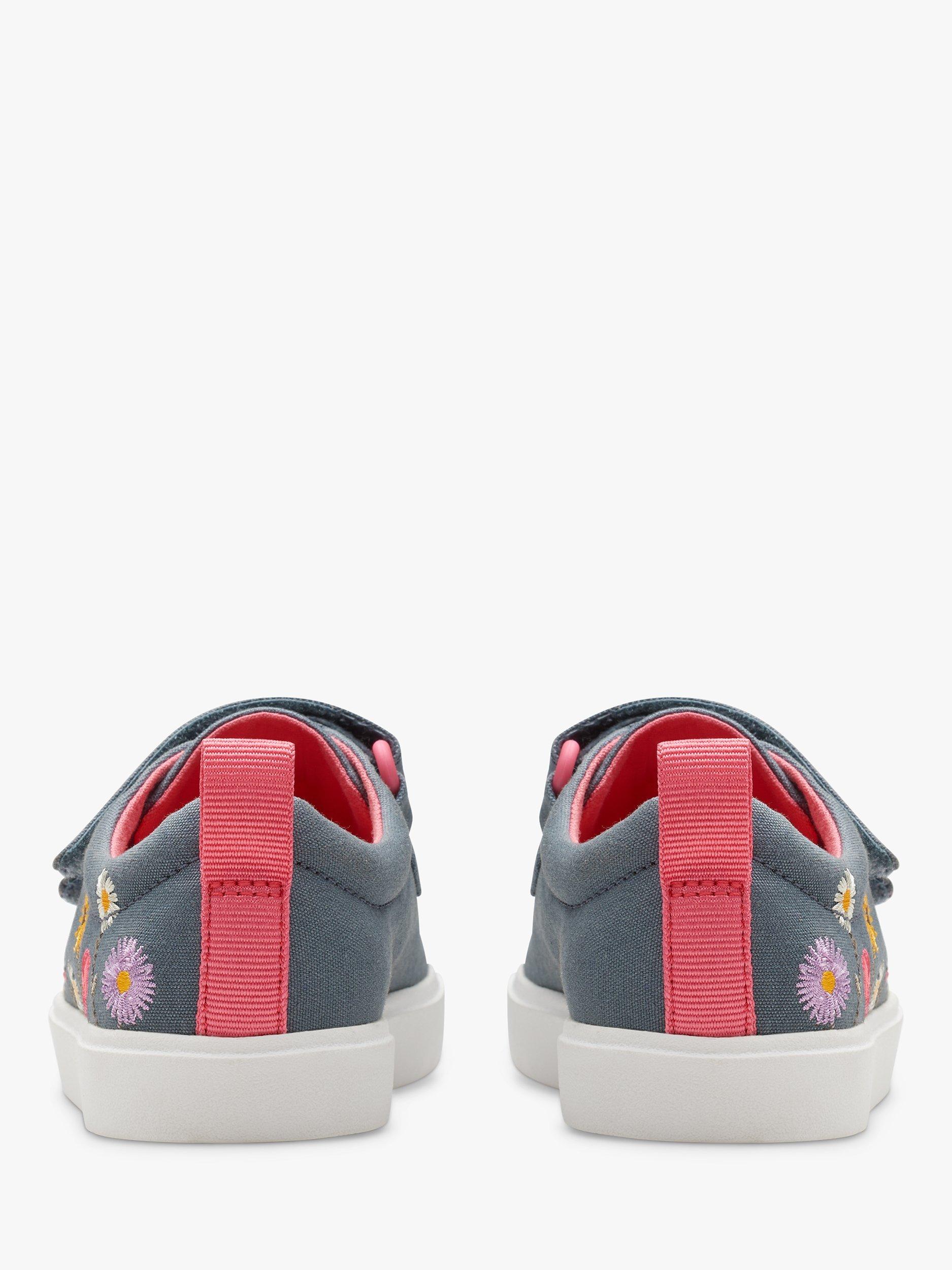 Product image 5 of 8, which shows Clarks Kids' City Vibe K Canvas Floral Embroidered Trainers, Blue, 10F Jnr