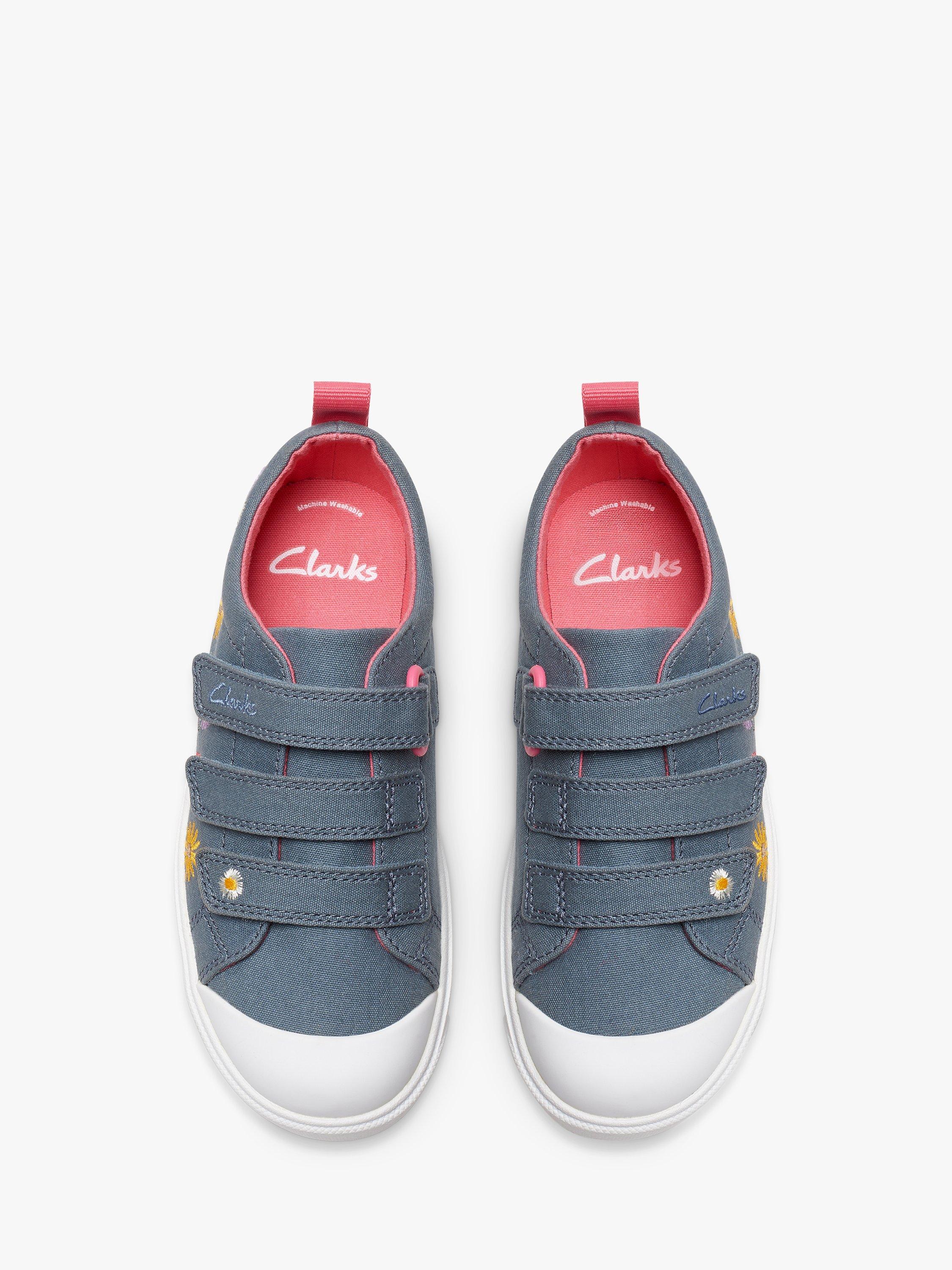 Product image 6 of 8, which shows Clarks Kids' City Vibe K Canvas Floral Embroidered Trainers, Blue, 10F Jnr