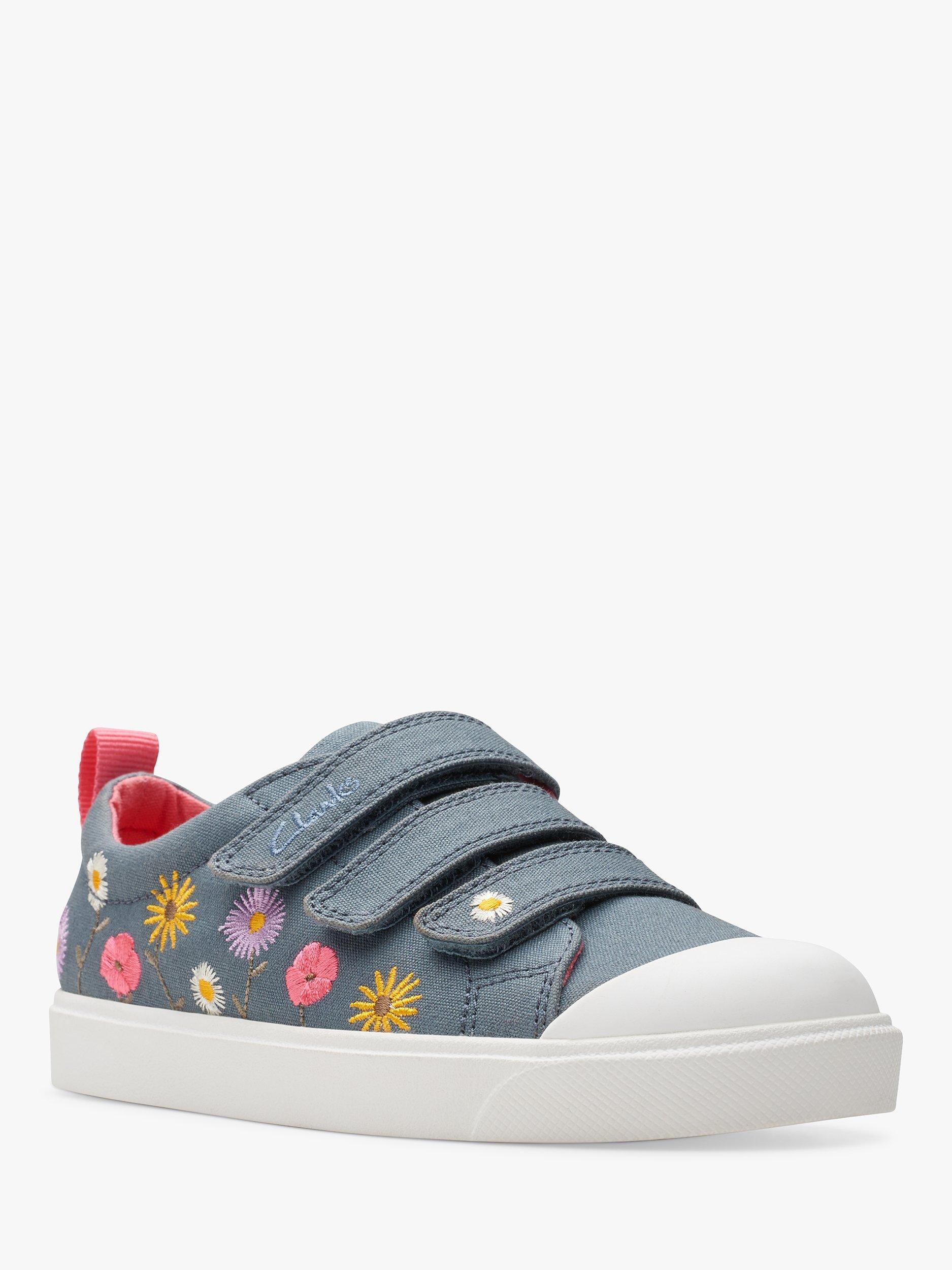 Product image 7 of 8, which shows Clarks Kids' City Vibe K Canvas Floral Embroidered Trainers, Blue, 10F Jnr